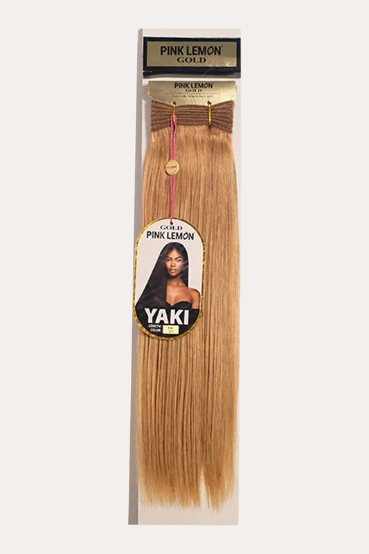 PINK LEMON GOLD 100% REMI HUMAN HAIR WEAVE - YAKI 10" PINK LEMON