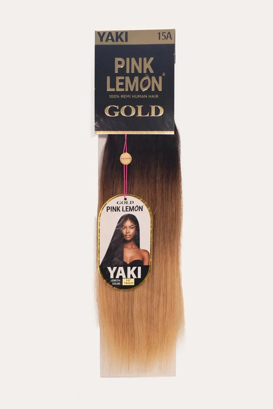 PINK LEMON GOLD 100% REMI HUMAN HAIR WEAVE - YAKI 12" PINK LEMON