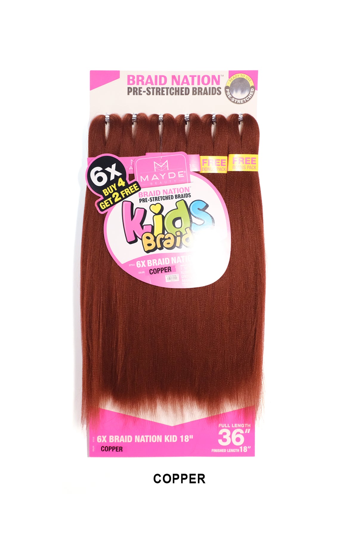 MAYDE 6X BRAID NATION PRE-STRETCHED KIDS BRAID 18