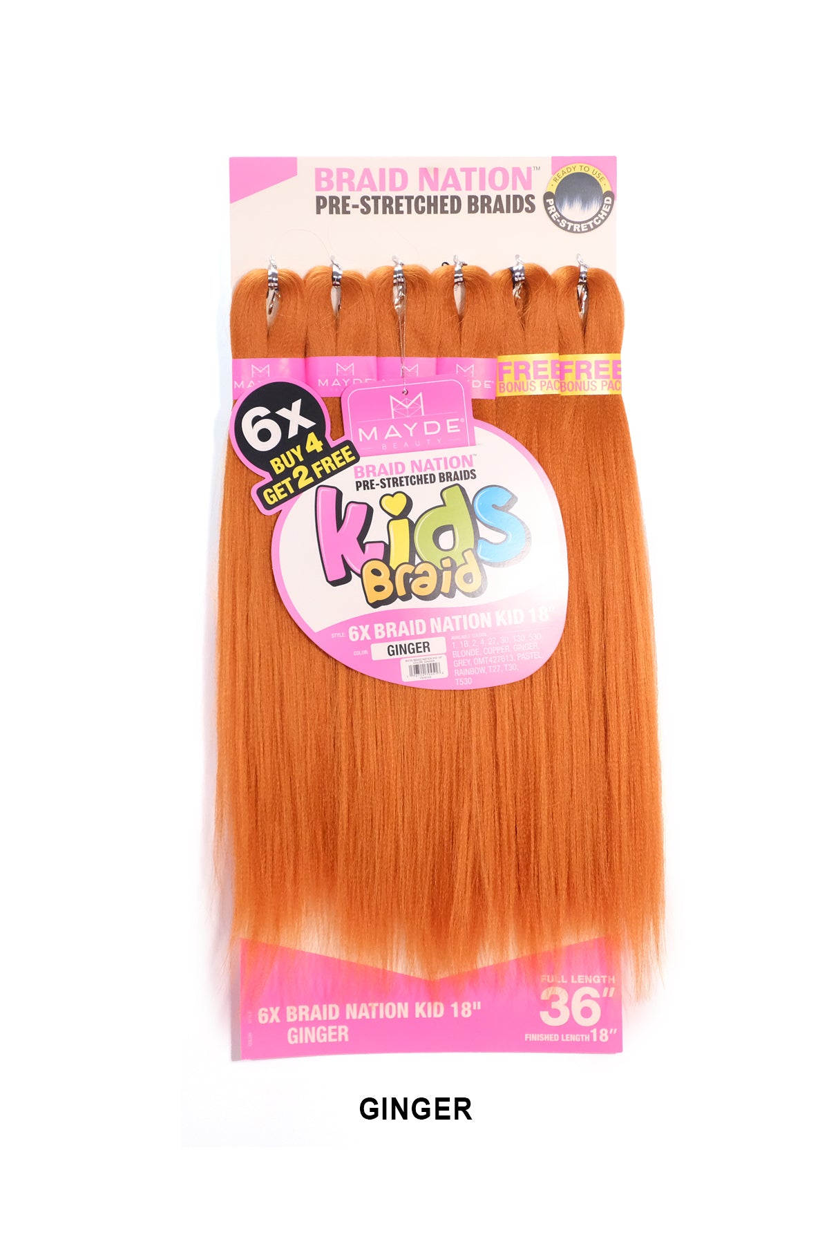 MAYDE 6X BRAID NATION PRE-STRETCHED KIDS BRAID 18