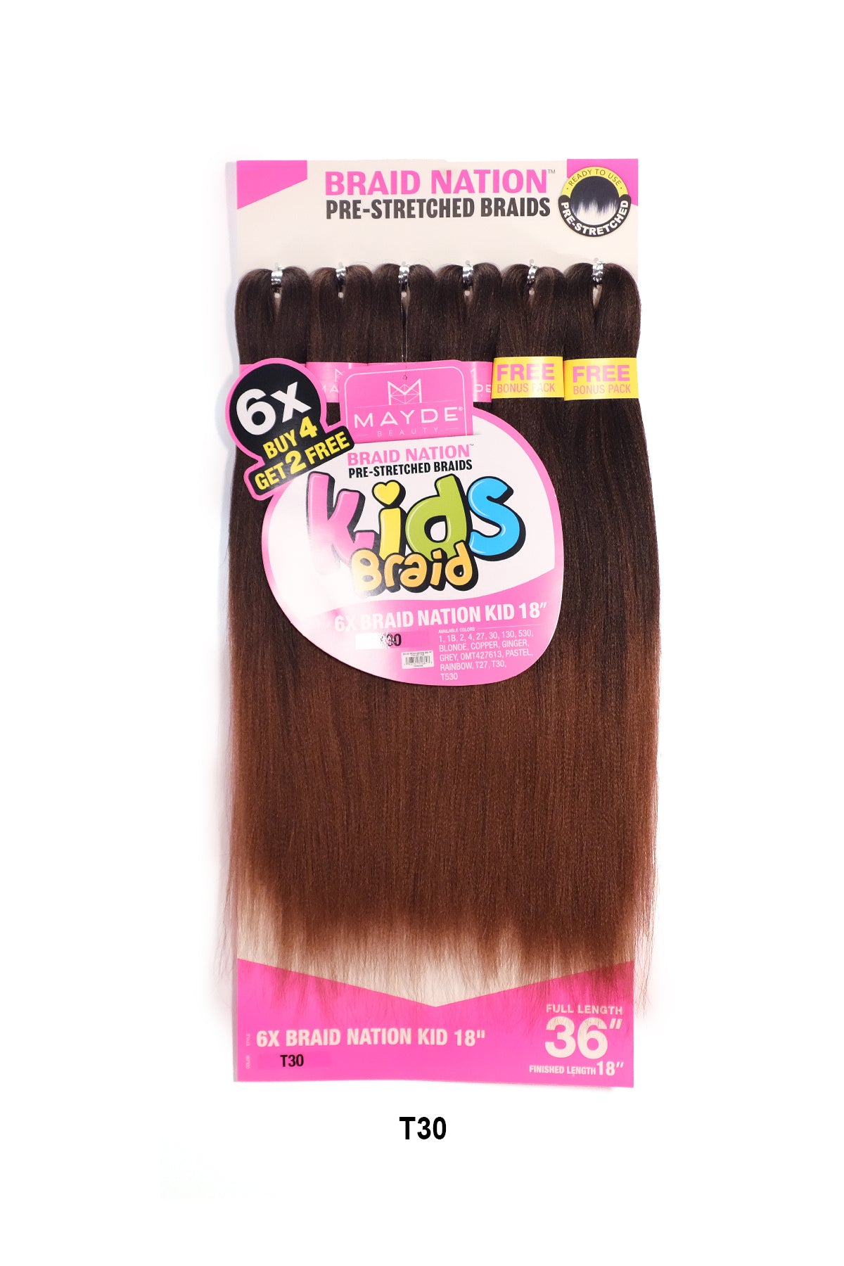 MAYDE 6X BRAID NATION PRE-STRETCHED KIDS BRAID 18