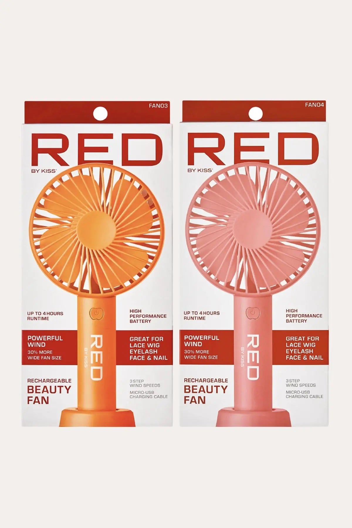 RED BY KISS PORTABLE HANDHELD RECHARGEABLE BEAUTY FAN RED BEAUTY