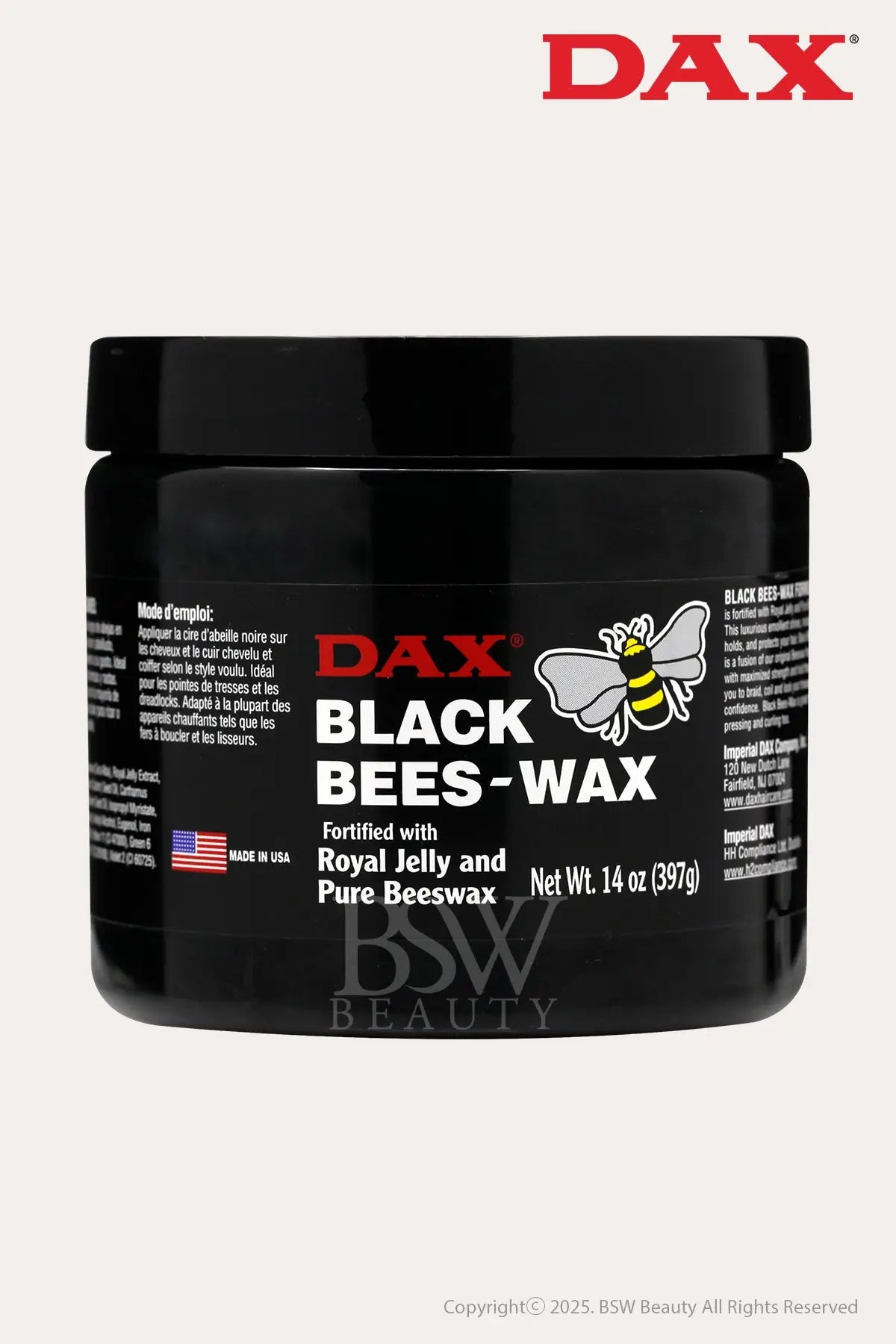 DAX BLACK BEES-WAX  FORTIFIED WITH ROYAL JELLY AND PURE BEESWAX 14oz - BSW BEAUTY CANADA