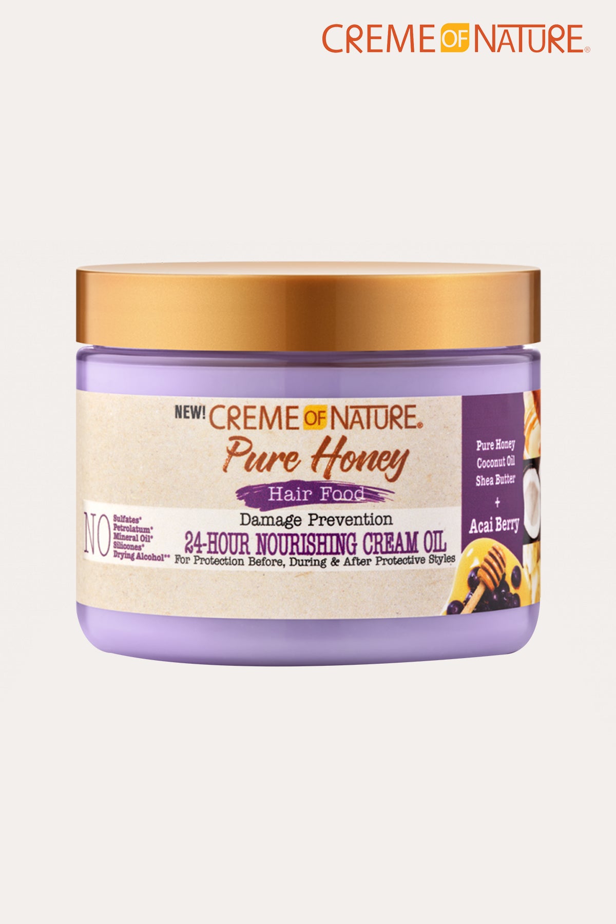 CREME OF NATURE PURE HONEY HAIR FOOD DAMAGE PREVENTION 24-HOUR NOURISHING CREAM OIL ACAI BERRY 4.7oz - BSW BEAUTY CANADA