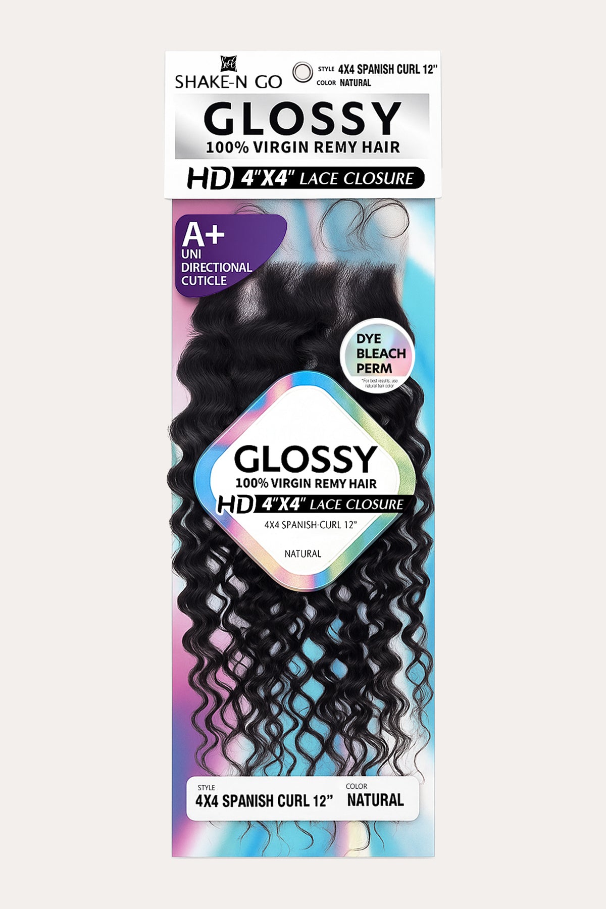 SHAKE N GO GLOSSY 4X4 HD LACE CLOSURE - SPANISH CURL 12" - BSW BEAUTY CANADA