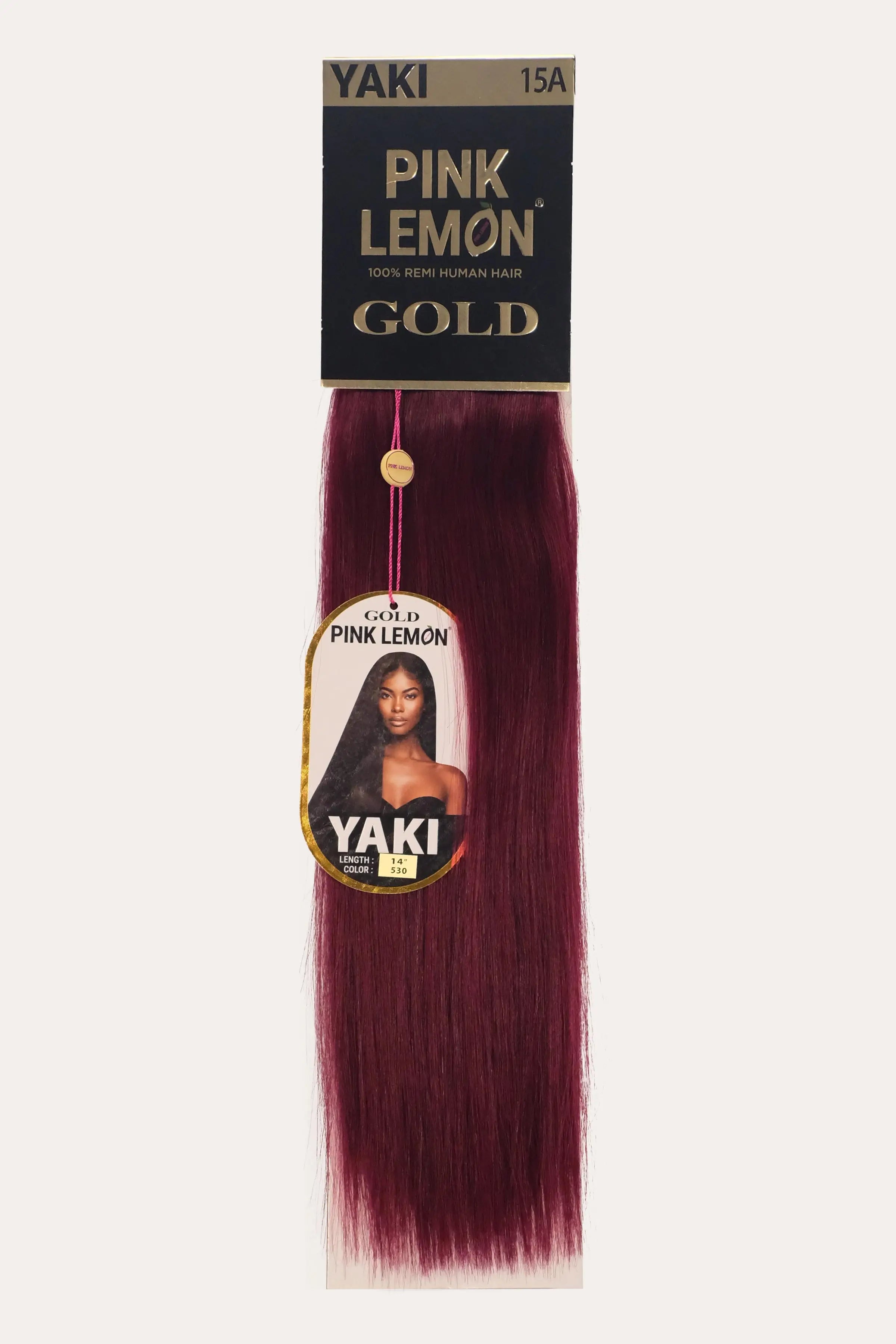 PINK LEMON GOLD 100% REMI HUMAN HAIR WEAVE - YAKI 14" PINK LEMON