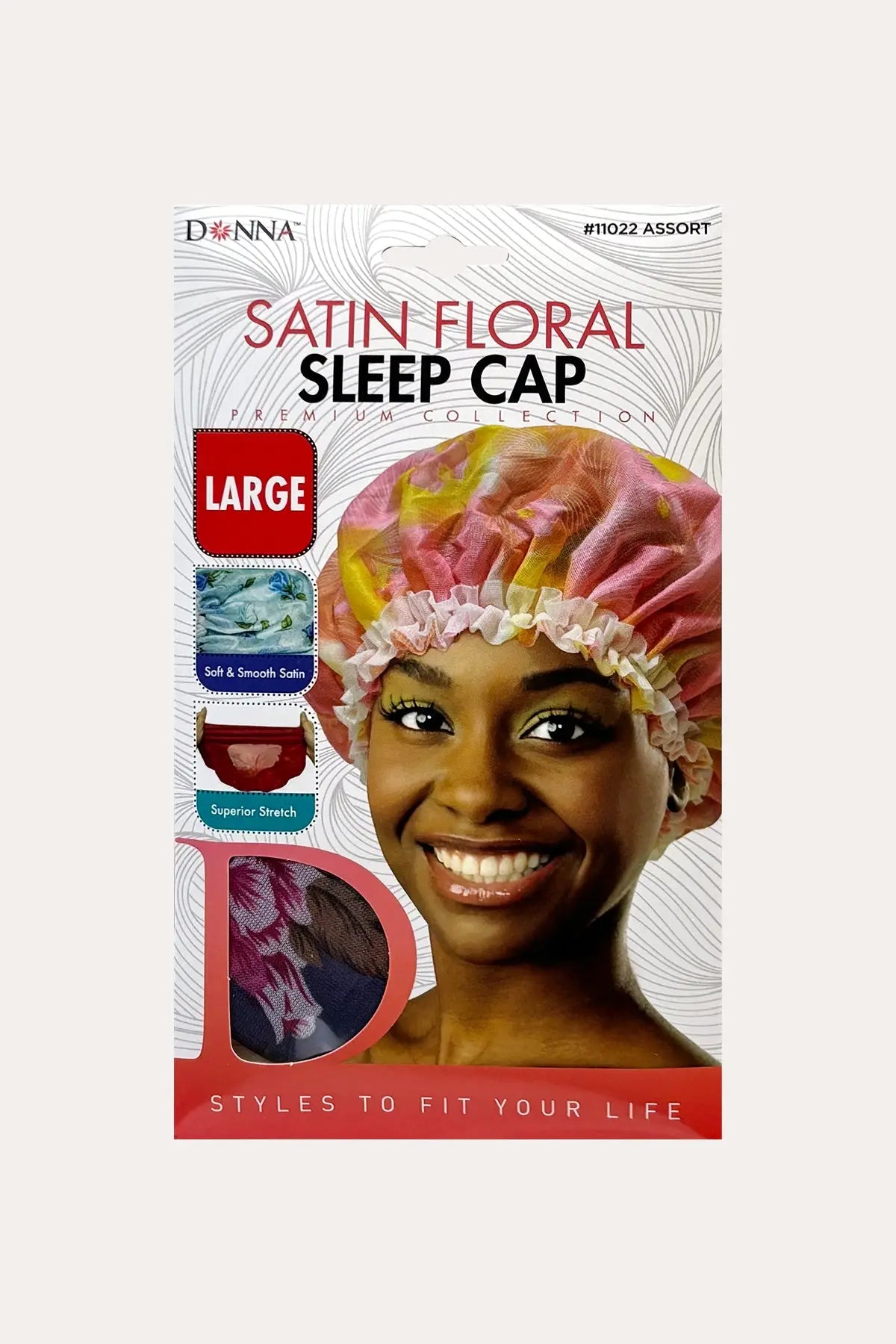 DONNA CAP FLORAL SATIN SLEEP CAP ASST LARGE #11022 - BSW BEAUTY CANADA