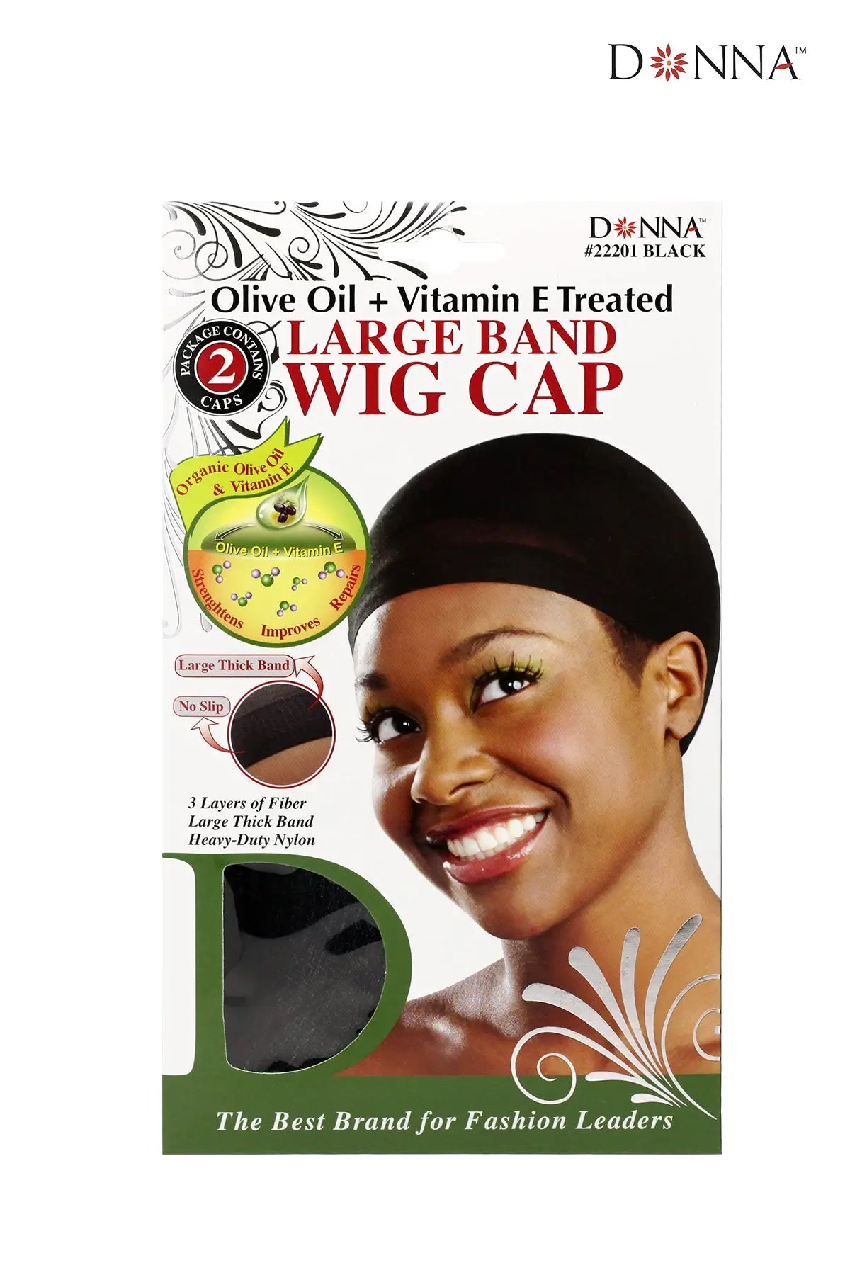 DONNA CAP OILVE OIL+VITAMIN E TREATED LARGE BAND WIG CAP BLACK #22201 - BSW BEAUTY CANADA