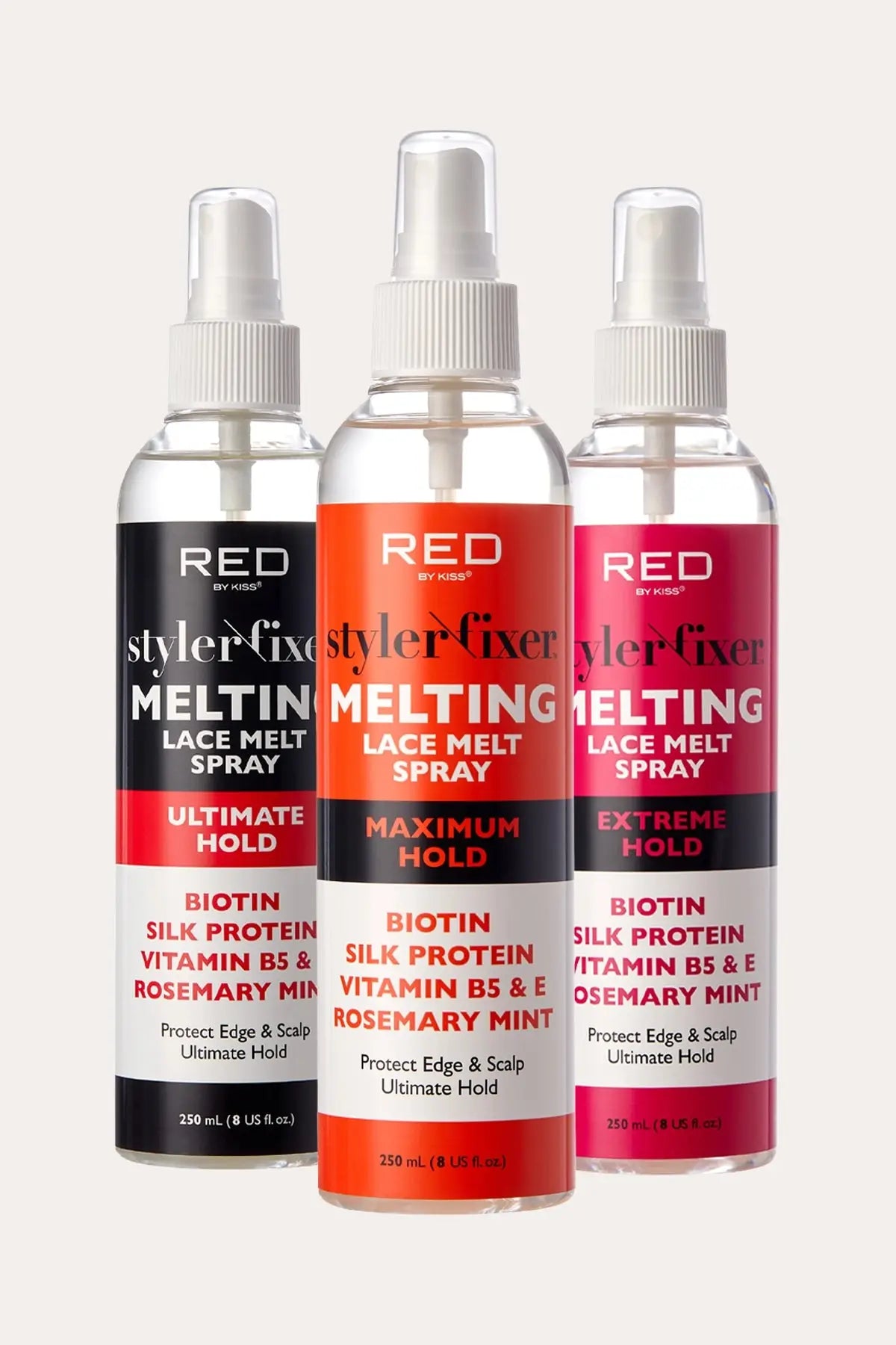 RED BY KISS STYLER FIXER MELTING LACE MELT SPRAY -3 HOLD LEVELS RED BEAUTY
