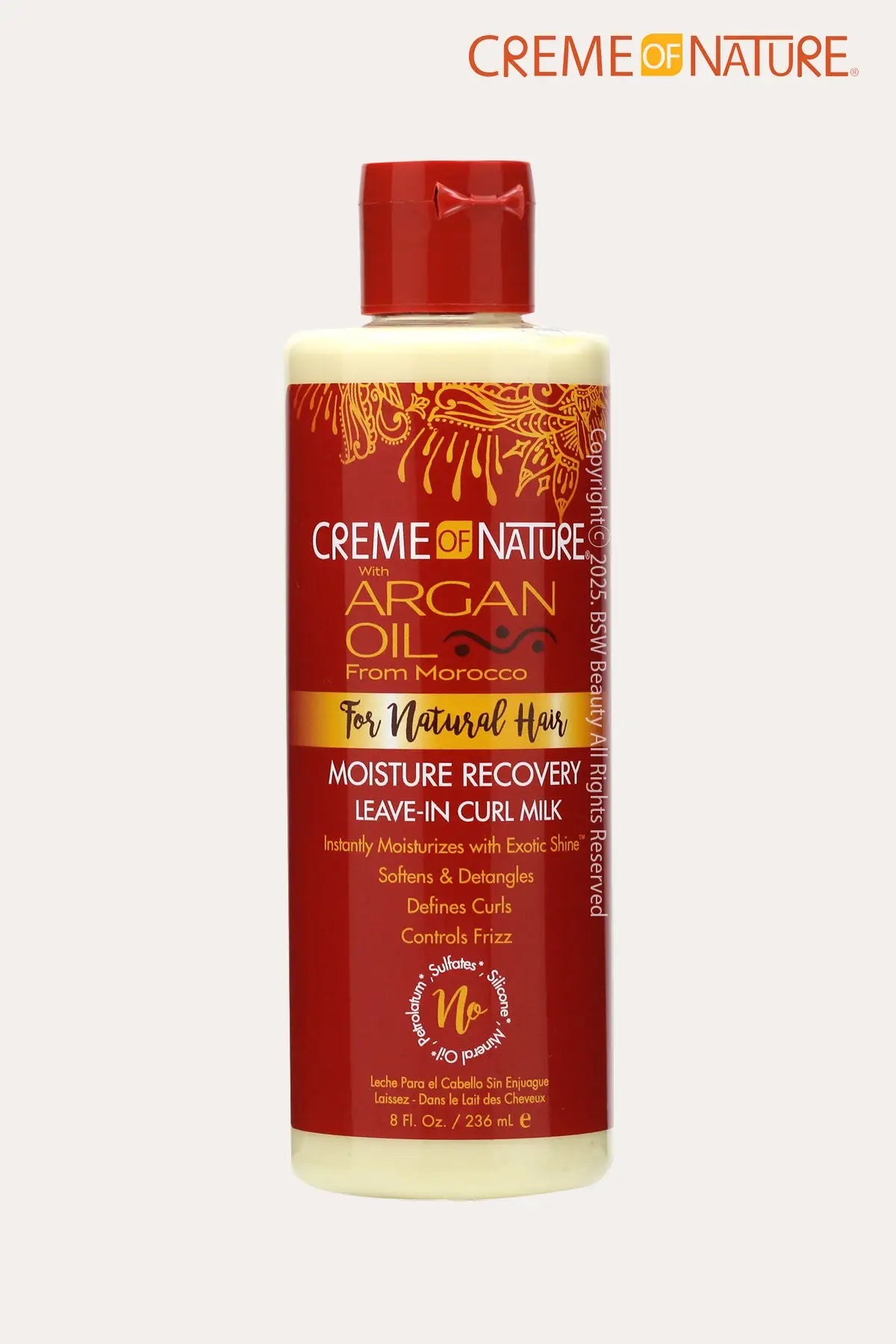 CREME OF NATURE ARGAN OIL FOR NATURAL HAIR MOISTURE RECOVERY LEAVE IN CURL MILK 8oz - BSW BEAUTY CANADA