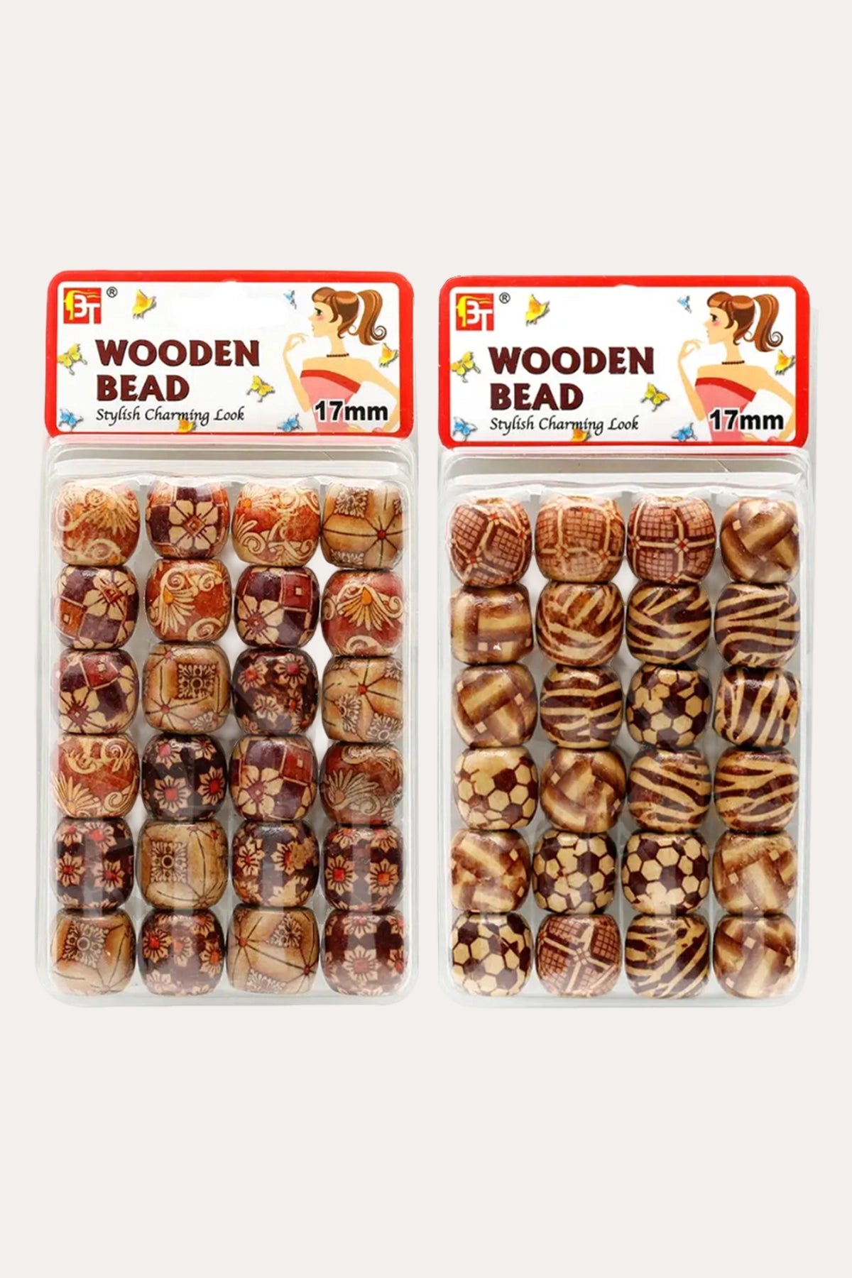 BEAUTY TOWN WOODEN BEADS 17mm PATTERN PPRINTED