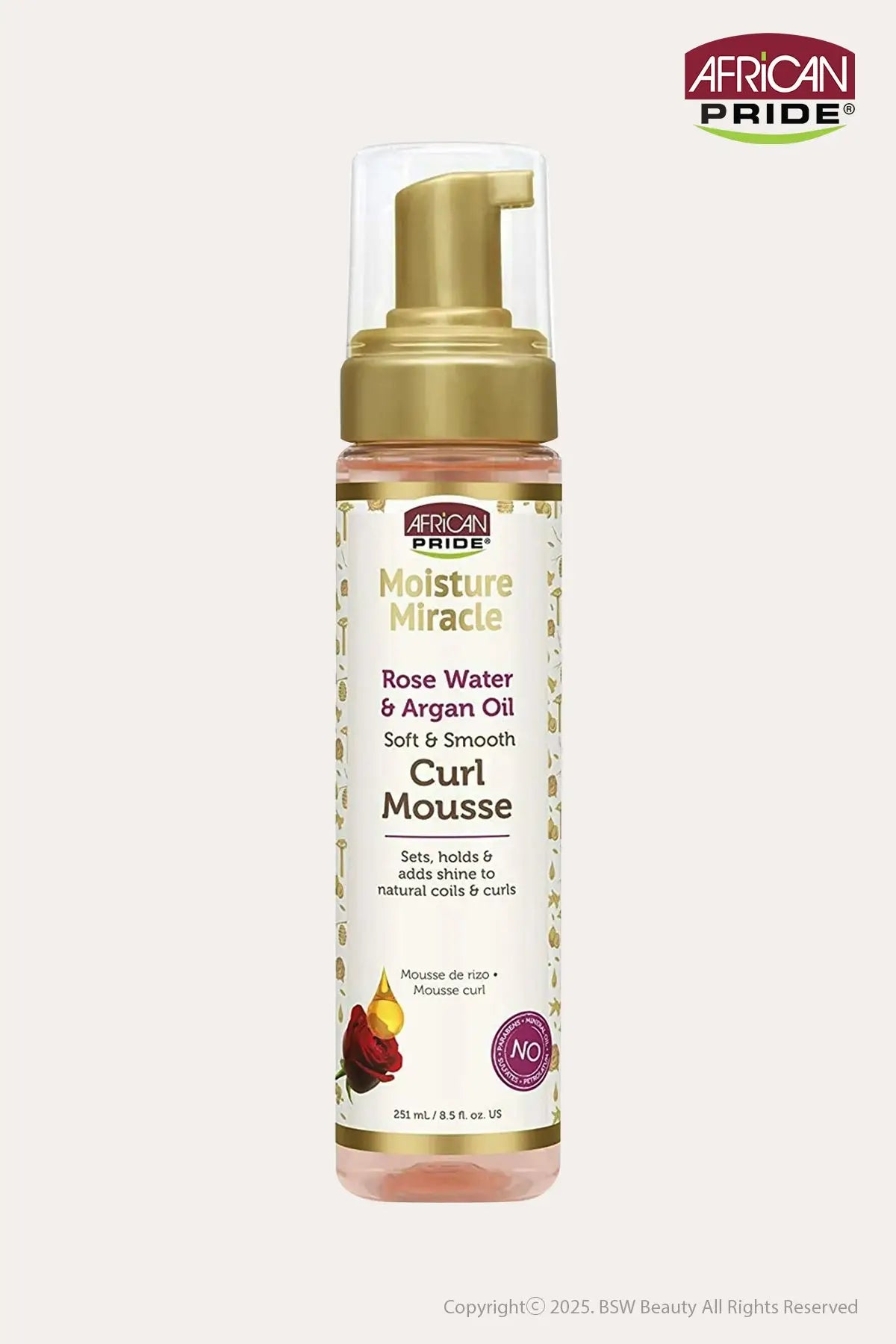 AFRICAN PRIDE MOISTURE MIRACLE ROSE WATER & ARGAN OIL SOFT & SMOOTH CURL MOUSSE 8.5oz - BSW BEAUTY CANADA