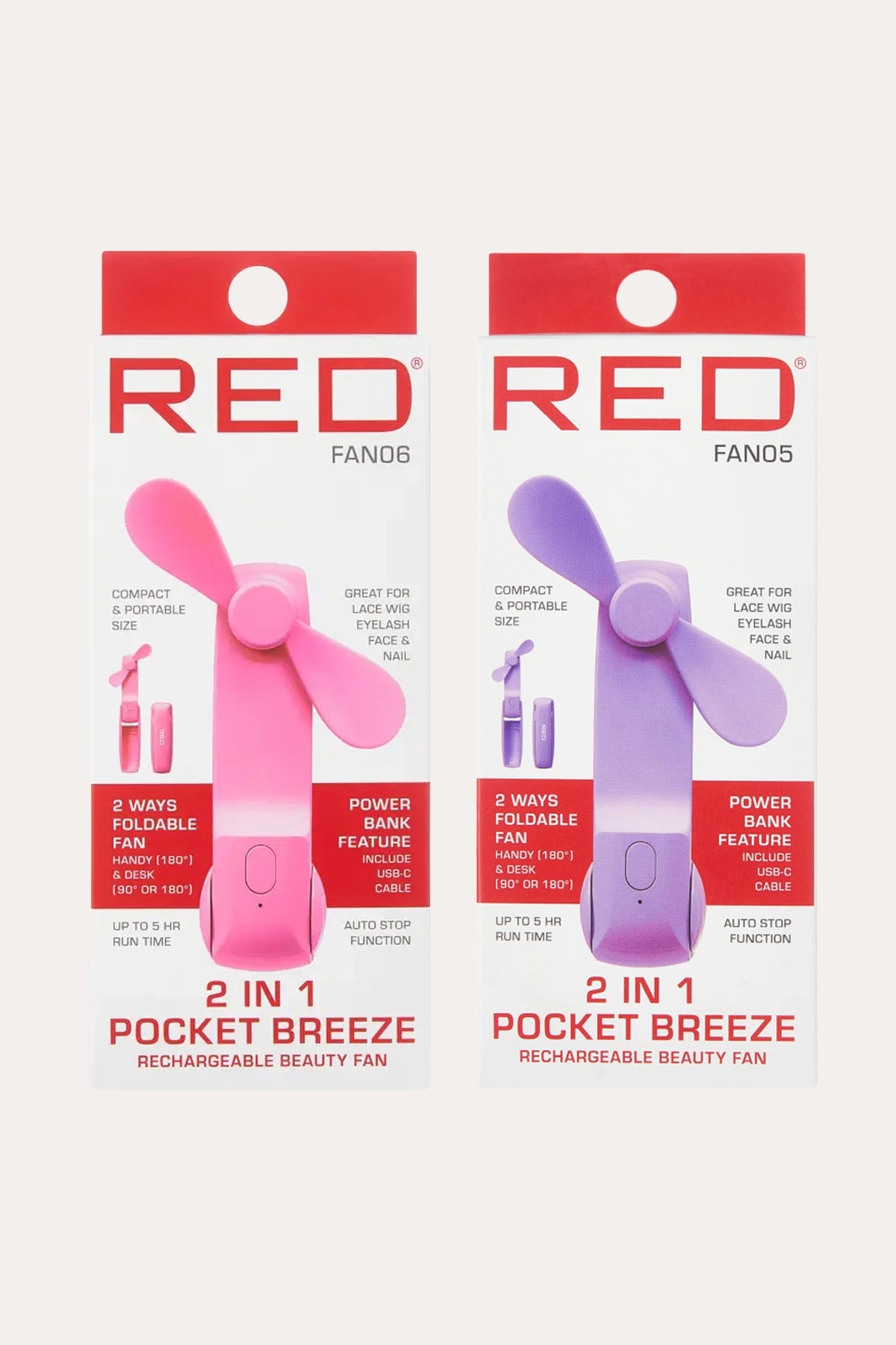 VENTILATEUR DE BEAUTÉ DE POCHE 2 EN 1 BREEZE ROUGE