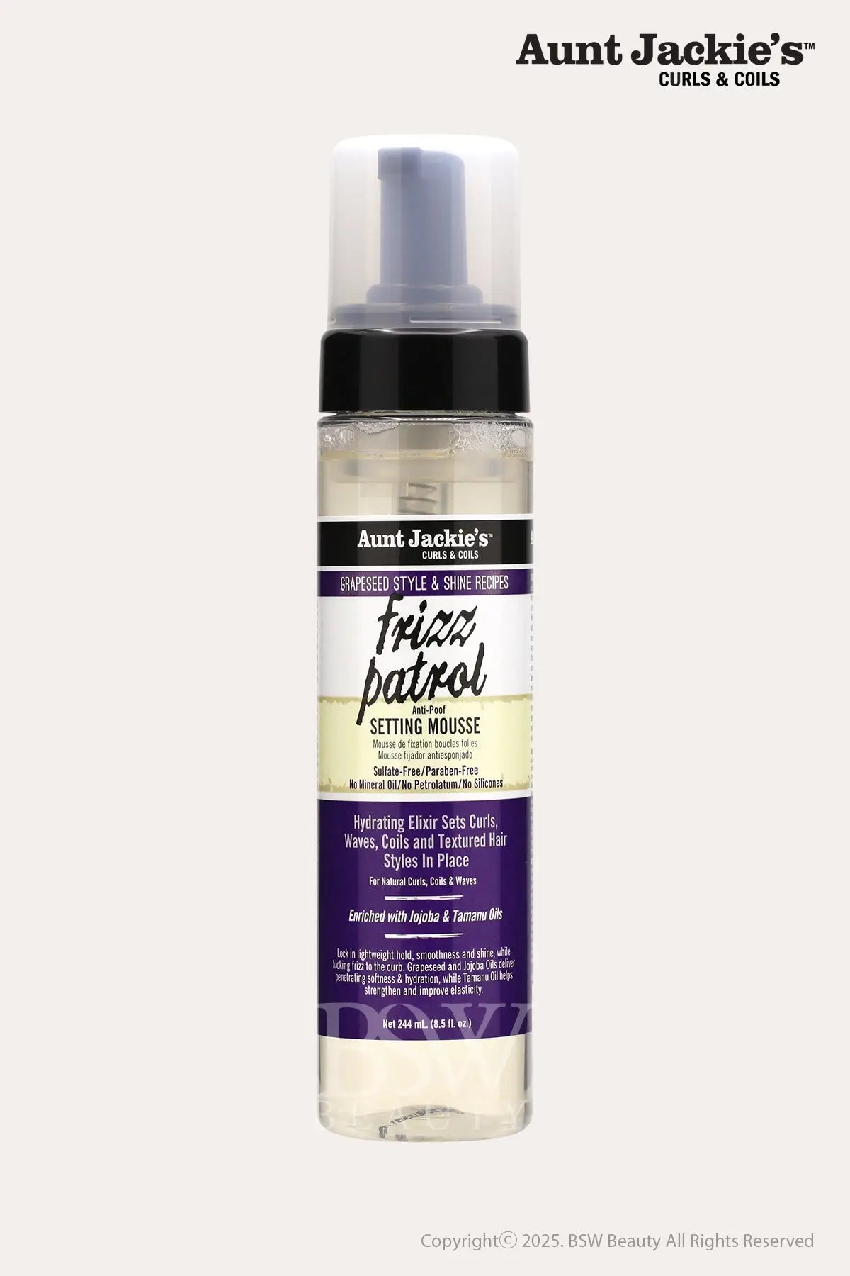 AUNT JACKIE'S GRAPESEED STYLE & SHINE RECIPES FRIZZ PATROL SETTING MOUSSE 8oz - BSW BEAUTY CANADA