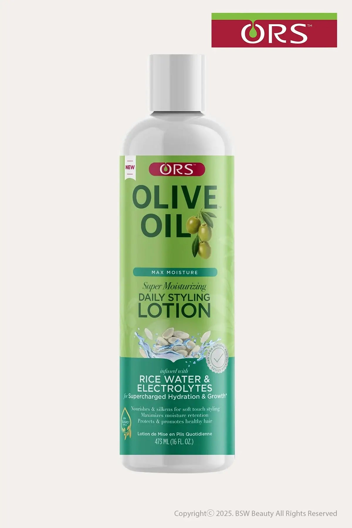 ORS MAX MOISTURE OLIVE OIL DAILY STYLING LOTION RICE WATER & ELECTROLYTES 16oz - BSW BEAUTY CANADA