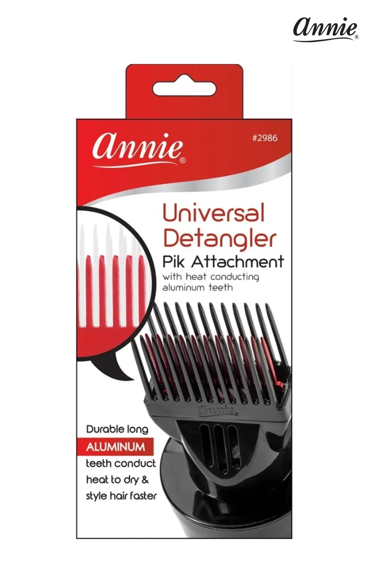ANNIE UNIVERSAL FIT DETANGLER HAIR DRYER PIK BLACK & RED #2986