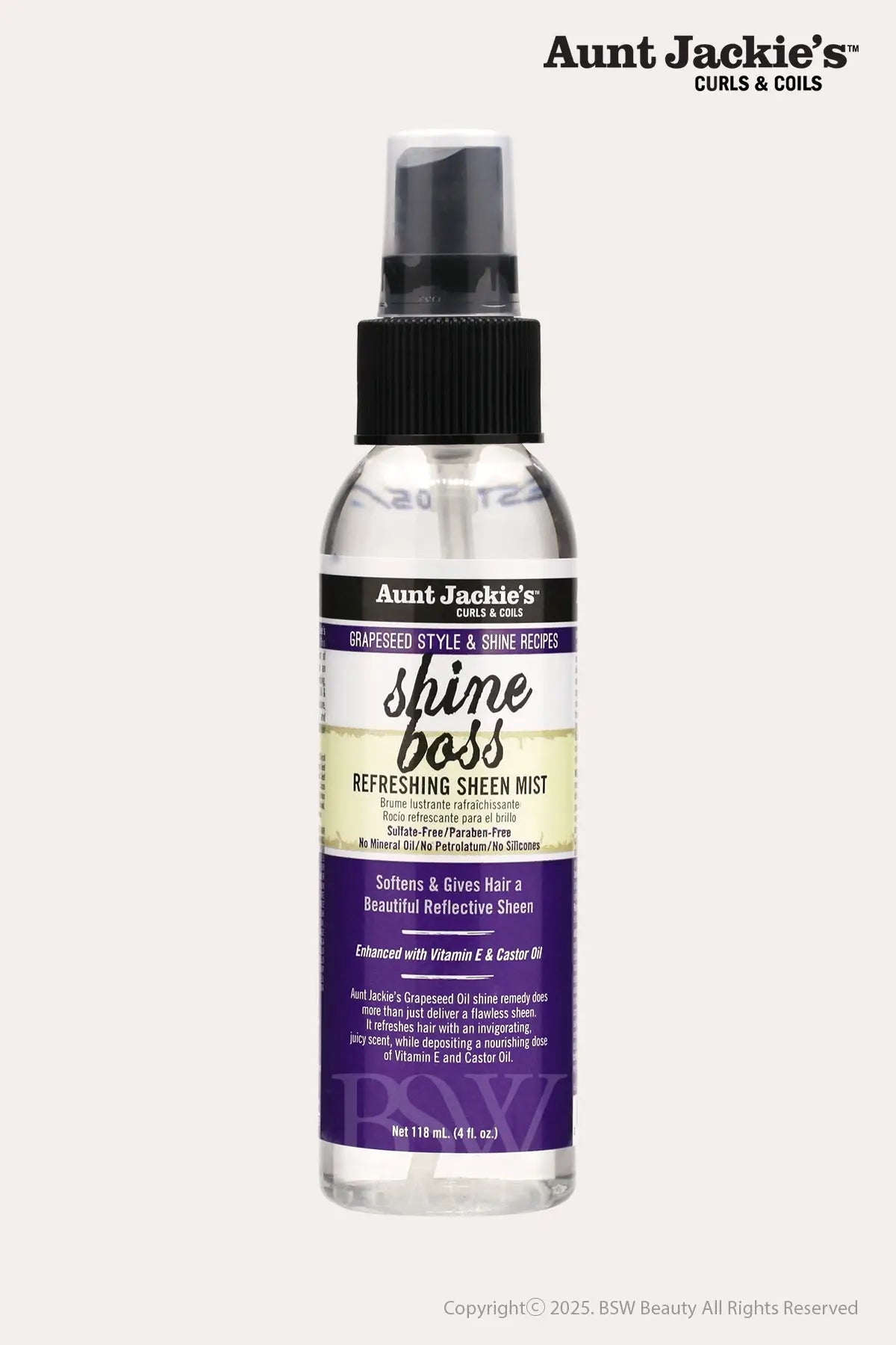 AUNT JACKIE'S GRAPESEED STYLE & SHINE RECIPES SHINE BOSS REFRESHING SHEEN MIST 4oz - BSW BEAUTY CANADA