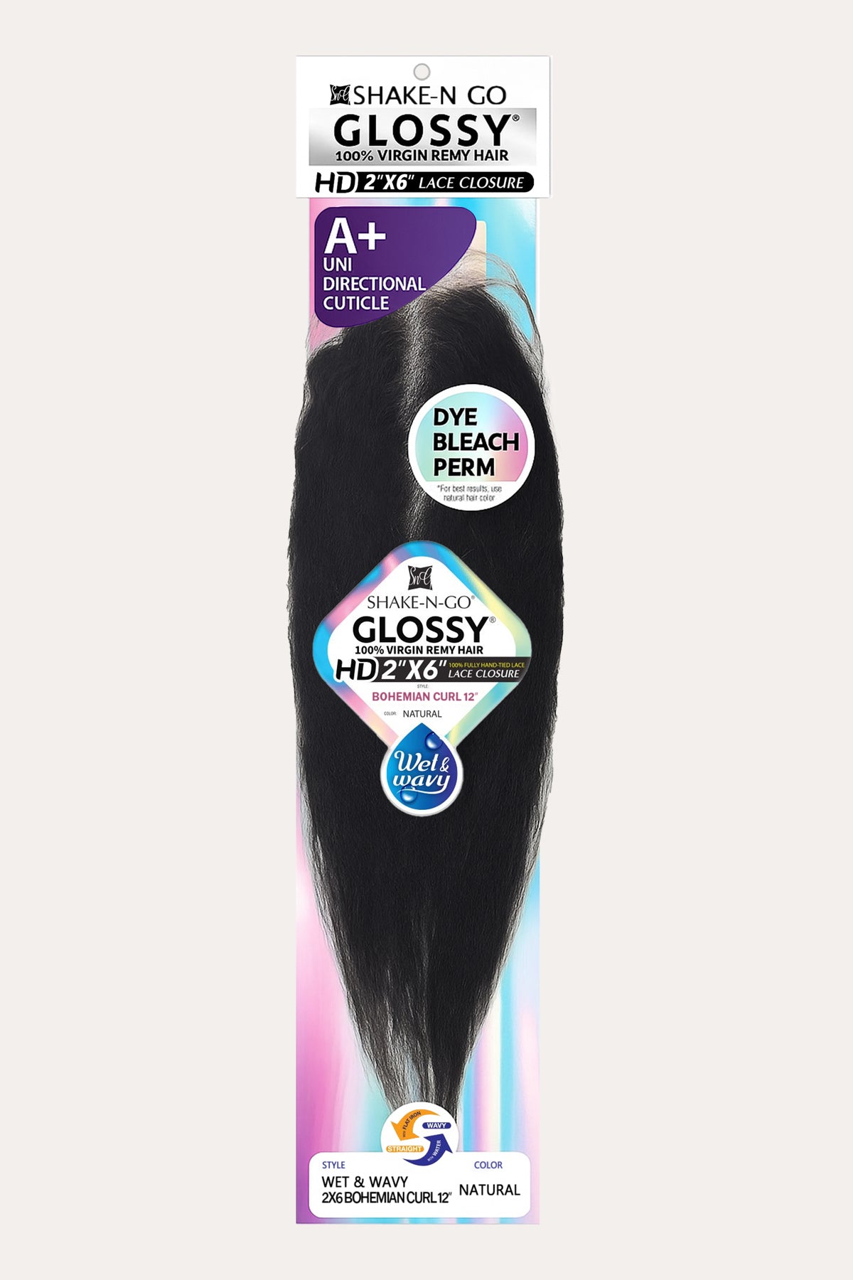SHAKE N GO GLOSSY 2X6 WET & WAVY HD LACE CLOSURE -BOHEMIAN CURL 12" - BSW BEAUTY CANADA