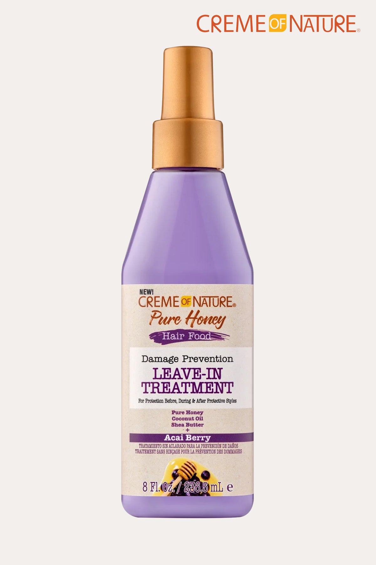 CREME OF NATURE PURE HONEY HAIR FOOD DAMAGE PREVENTION LEAVE-IN TREATMENT ACAI BERRY 8oz - BSW BEAUTY CANADA