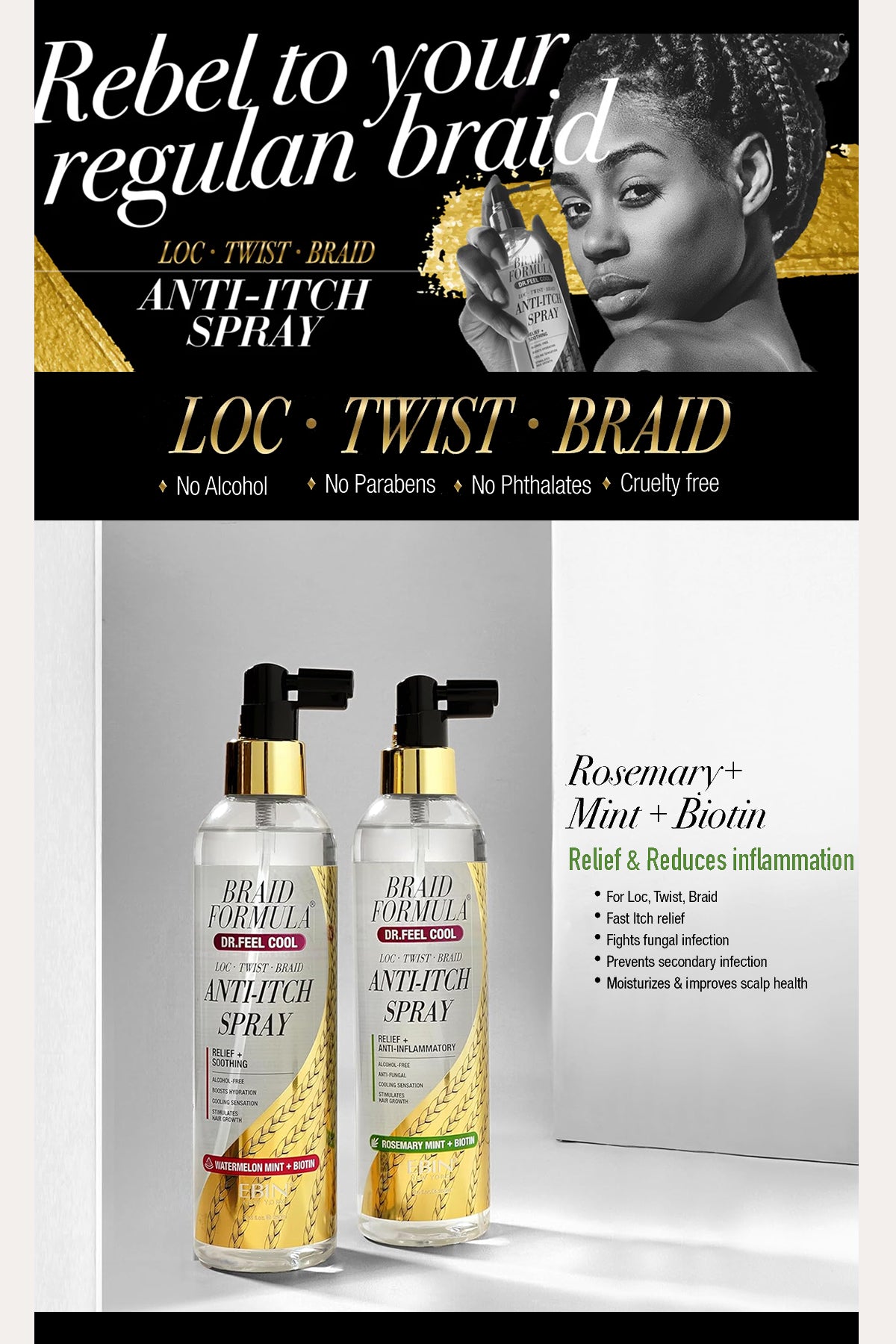 EBIN DR. FEEL COOL ANTI-ITCH SPRAY - ROSEMARY MINT+BIOTIN 8.5oz - BSW BEAUTY CANADA