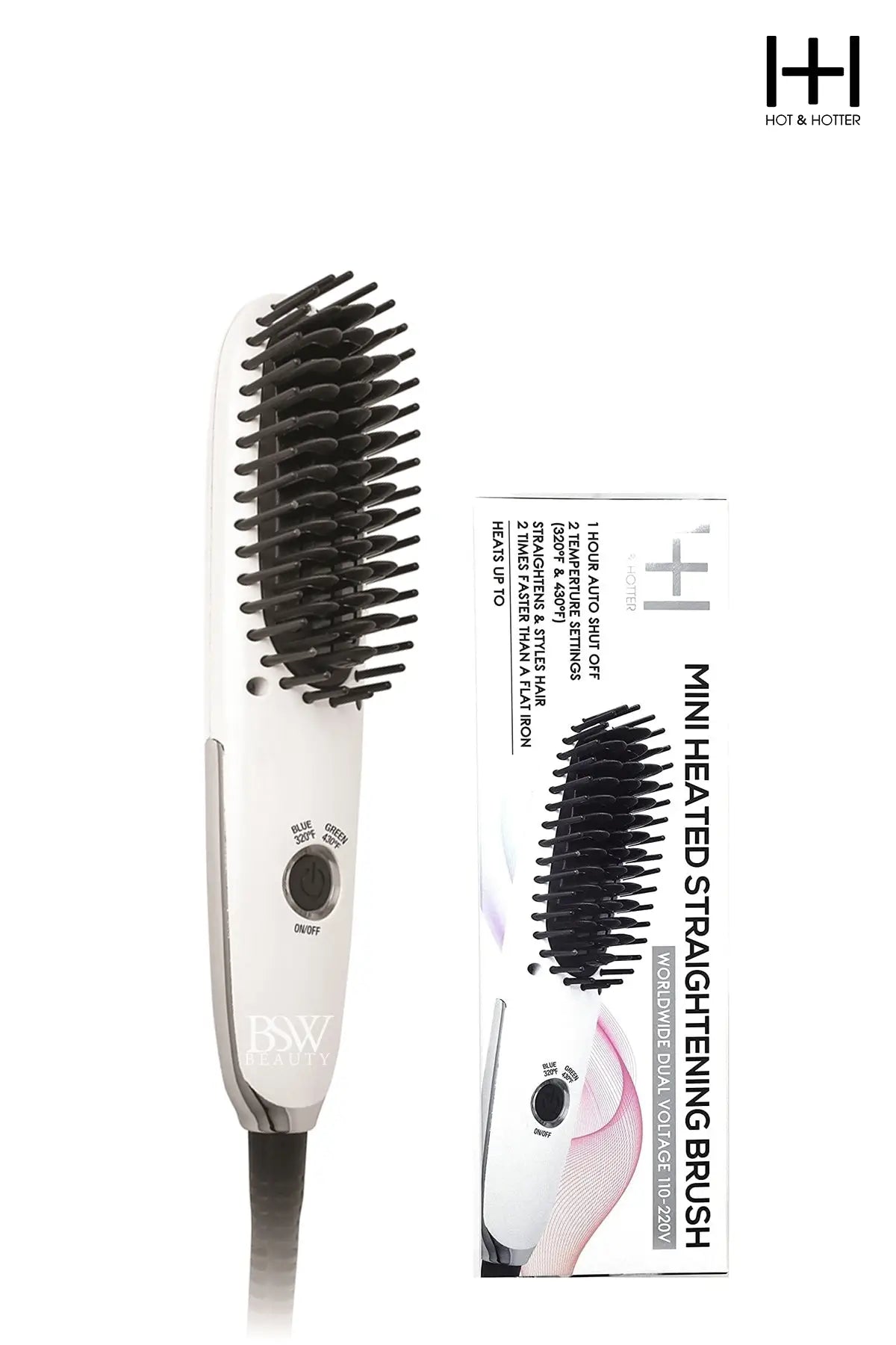 HOT & HOTTER MINI HEATED STRAIGHTENING BRUSH WHITE #ANN5952 - BSW BEAUTY CANADA