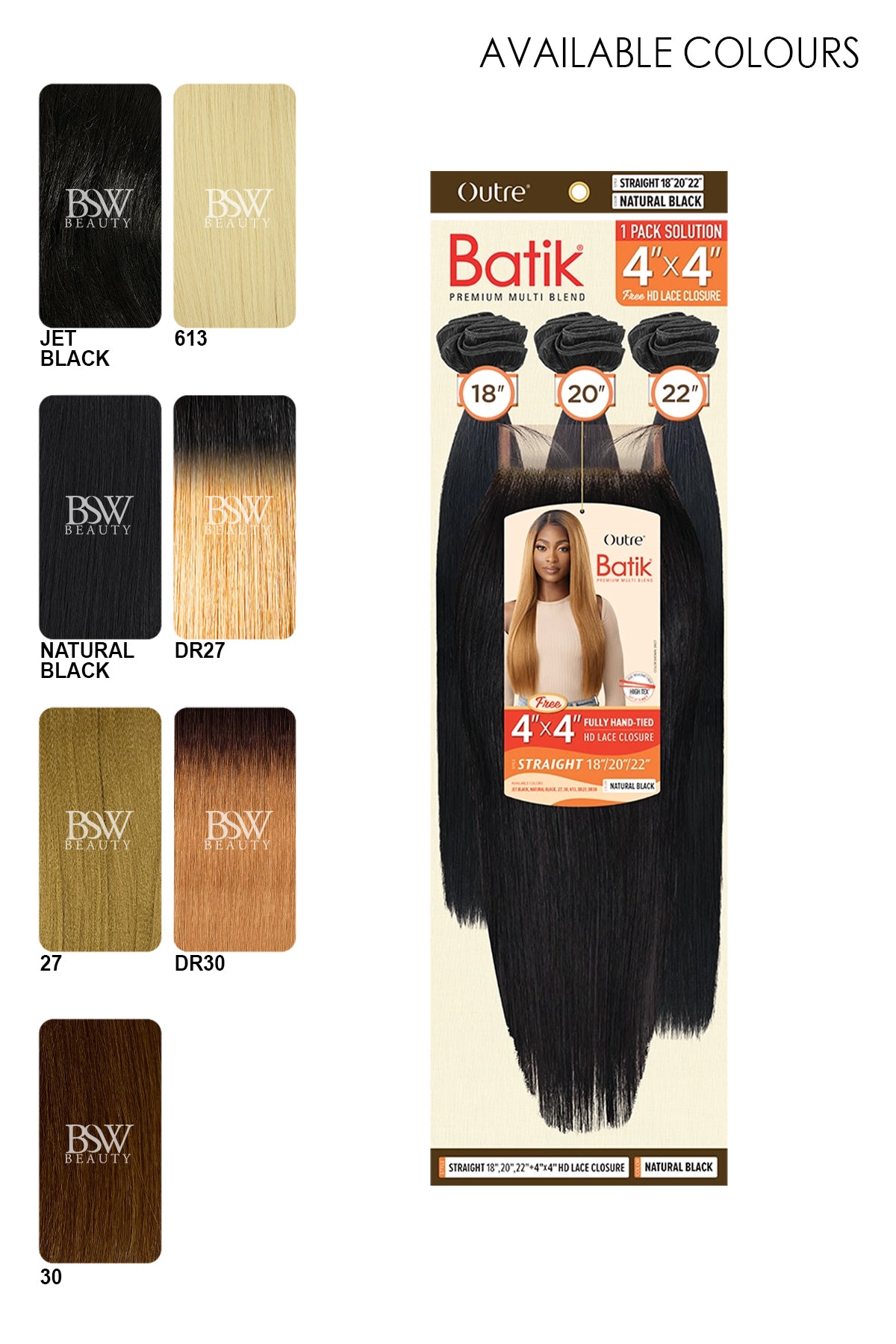 OUTRE BATIK STRAIGHT (18" 20" 22" + 4x4 HD LACE CLOSURE) - BSW BEAUTY CANADA