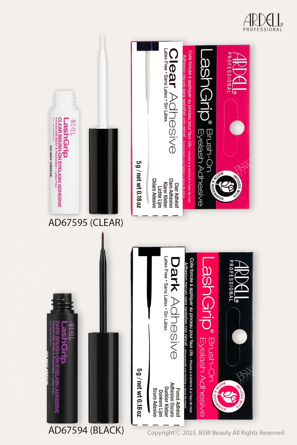 ARDELL ADHESIVE LASHGRIP FOR STRIP BIOTIN & ROSE - CLEAR & BLACK - BSW BEAUTY CANADA