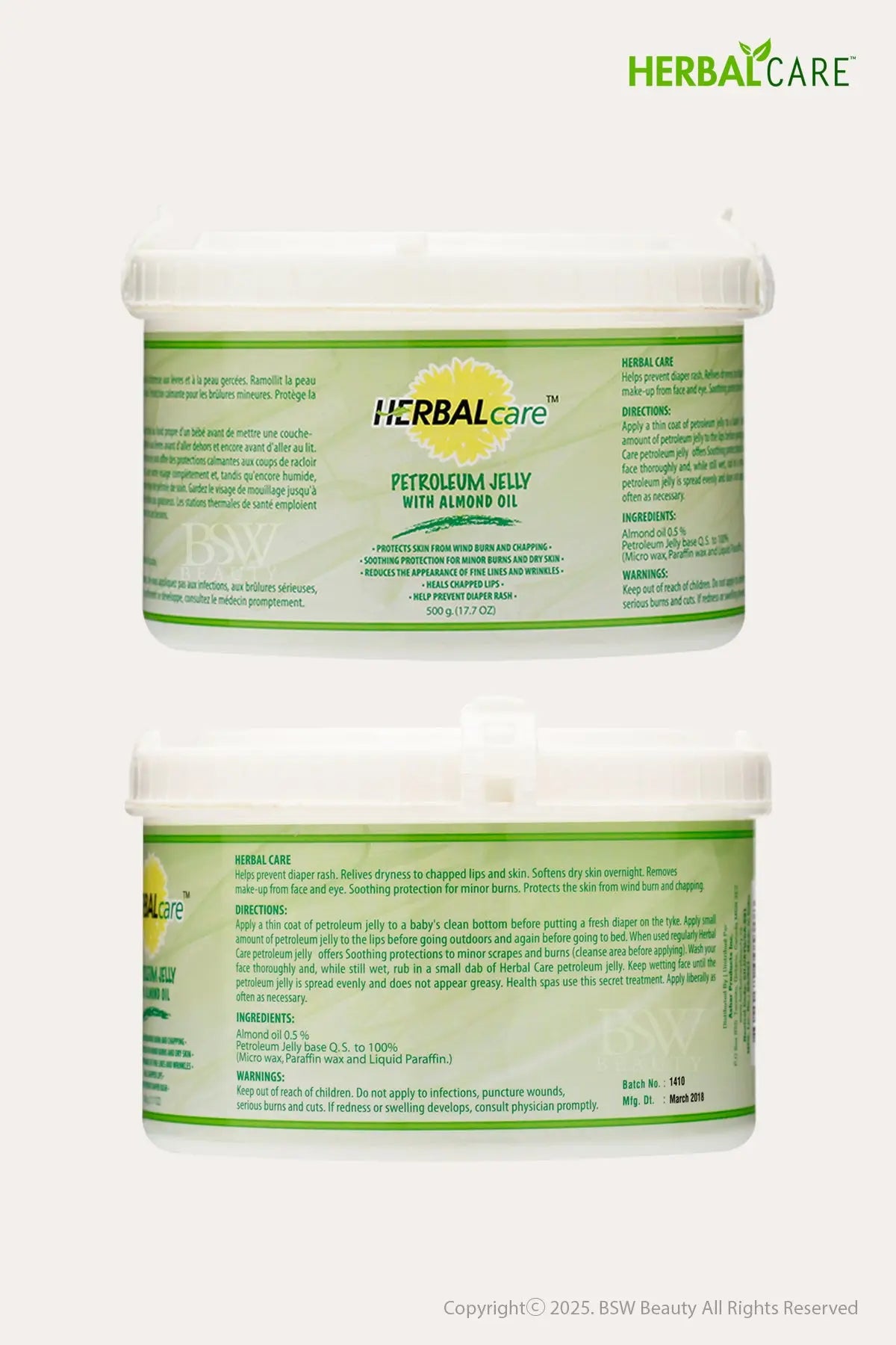 HERBAL CARE PETROLEUM JELLY WITH ALMOND OIL 17.7oz - BSW BEAUTY CANADA