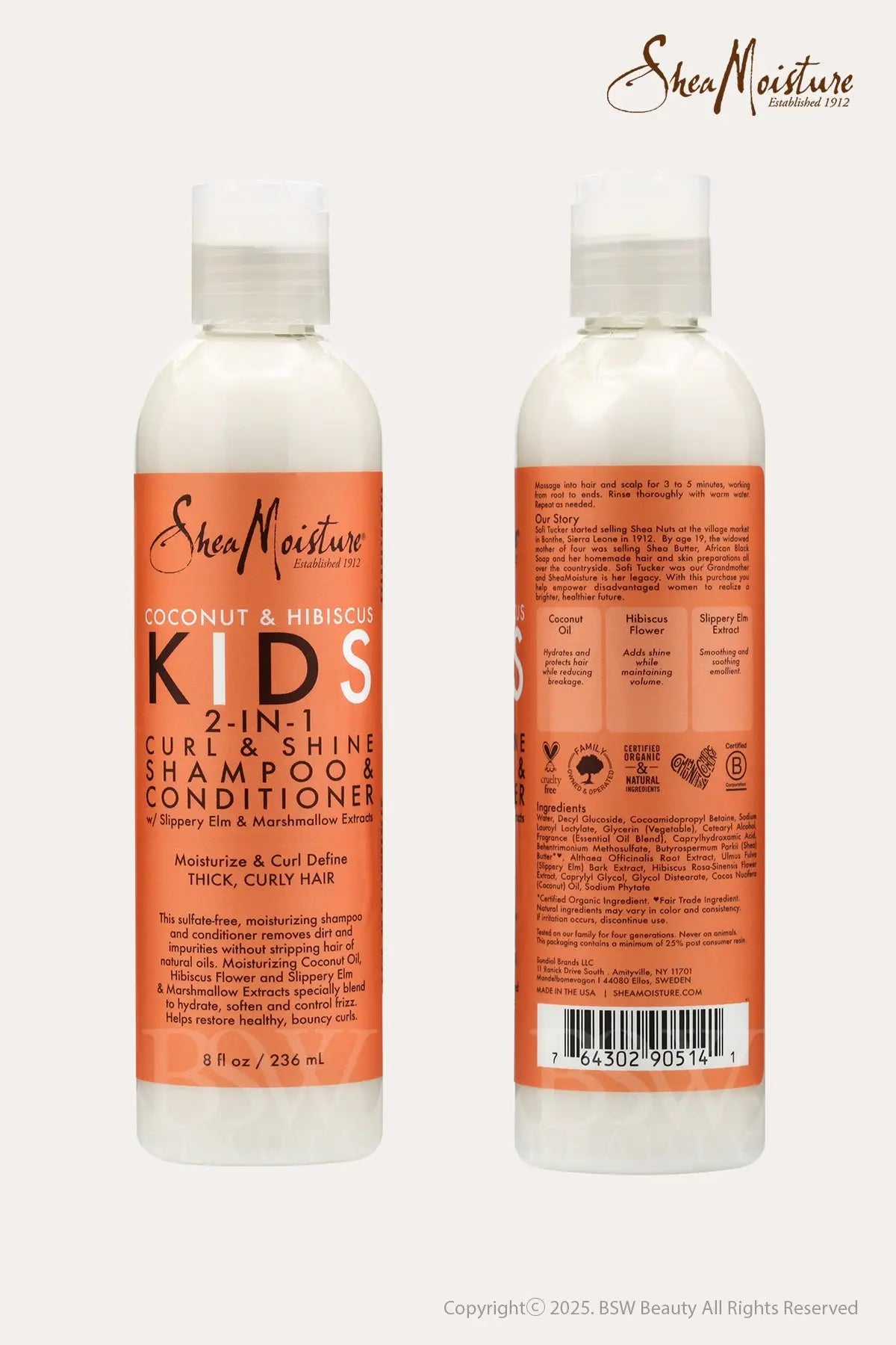 SHEA MOISTURE COCONUT & HIBISCUS KIDS 2-IN-1 CURL & SHINE SHAMPOO & CONDITIONER 8oz - BSW BEAUTY CANADA