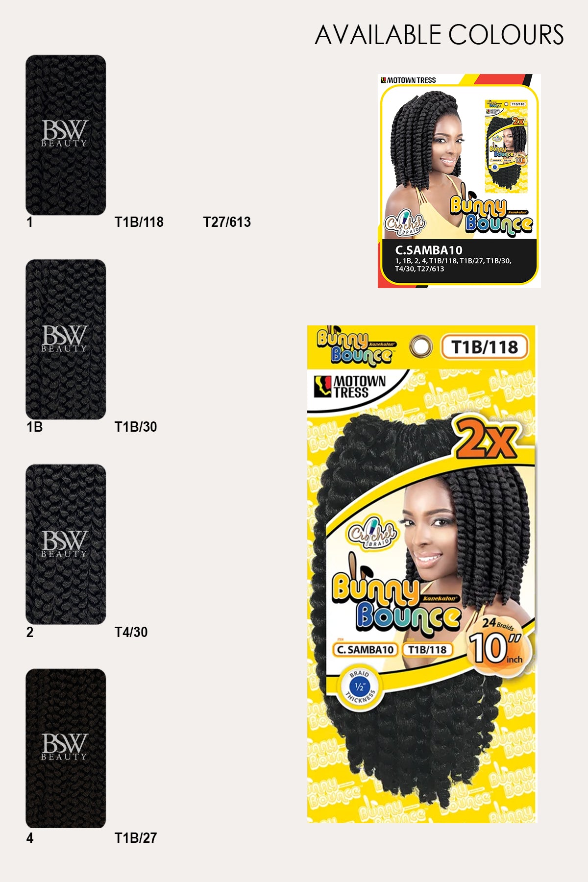 MOTOWN TRESS CROCHET BRAIDS 2X BUNNY BOUNCE SAMBA CURL 10" - BSW BEAUTY CANADA