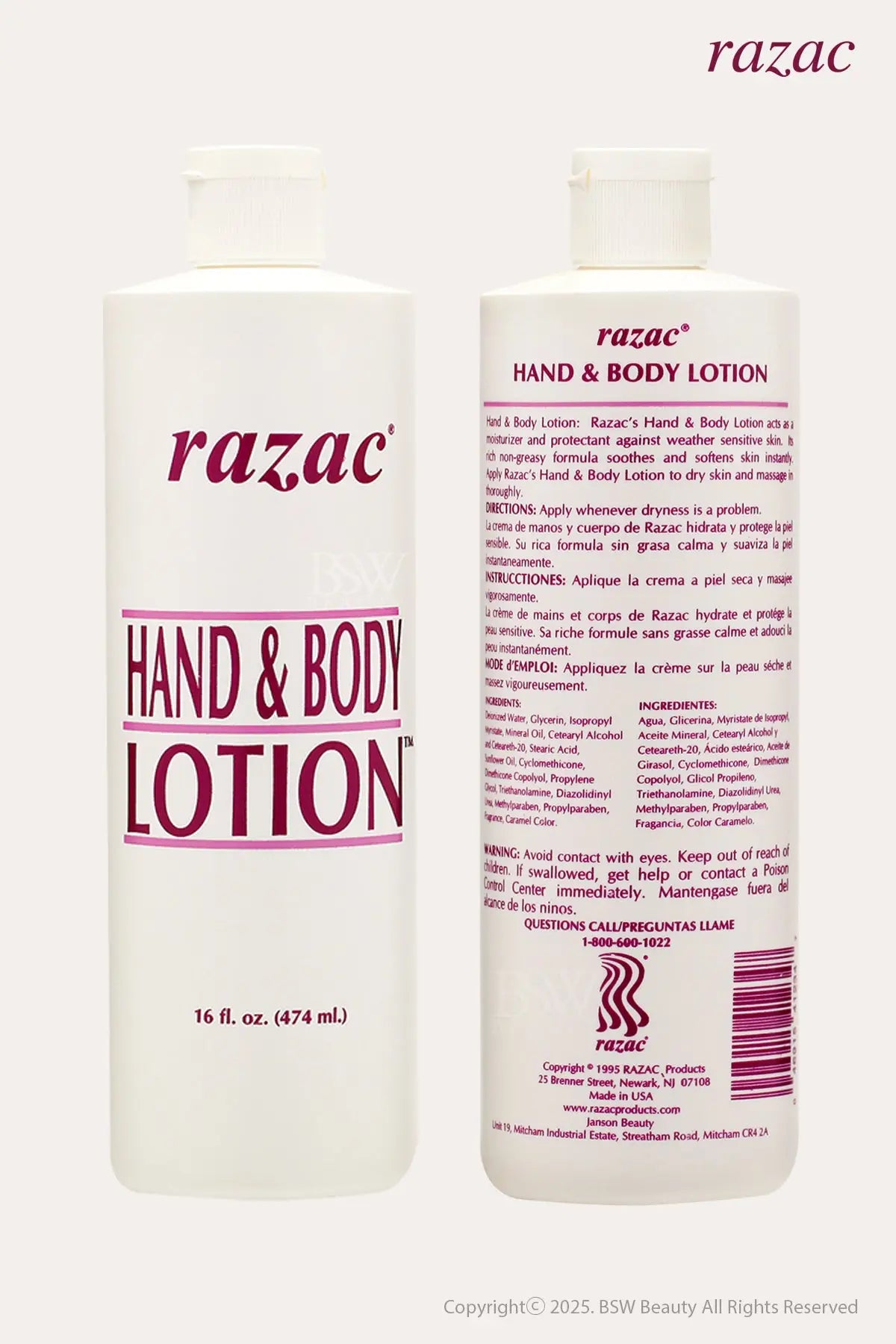 RAZAC HAND & BODY LOTION 16oz - BSW BEAUTY CANADA