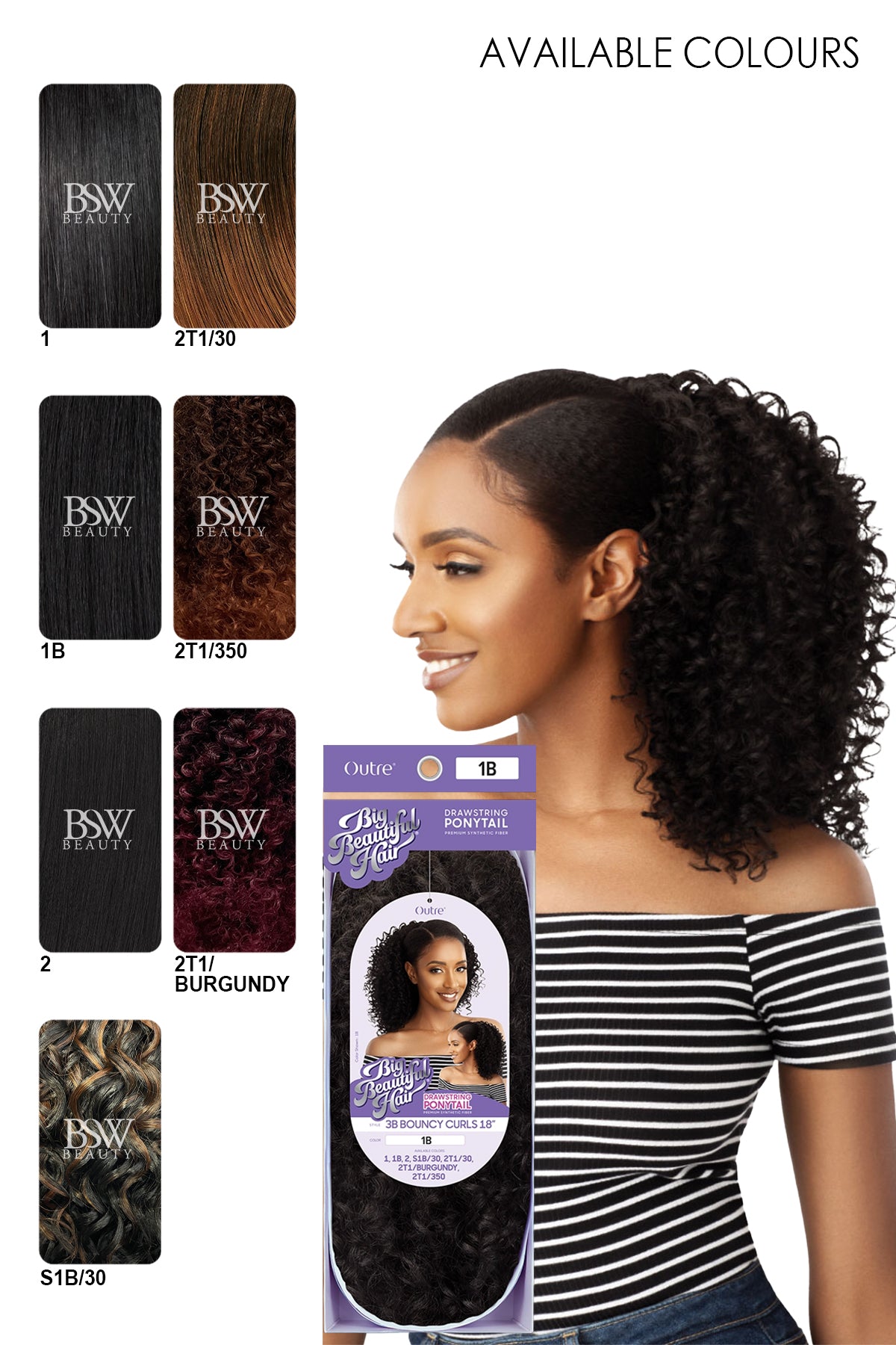 OUTRE BIG BEAUTIFUL HAIR DRAWSTRING PONYTAIL - 3B BOUNCY CURLS 18" - BSW BEAUTY CANADA