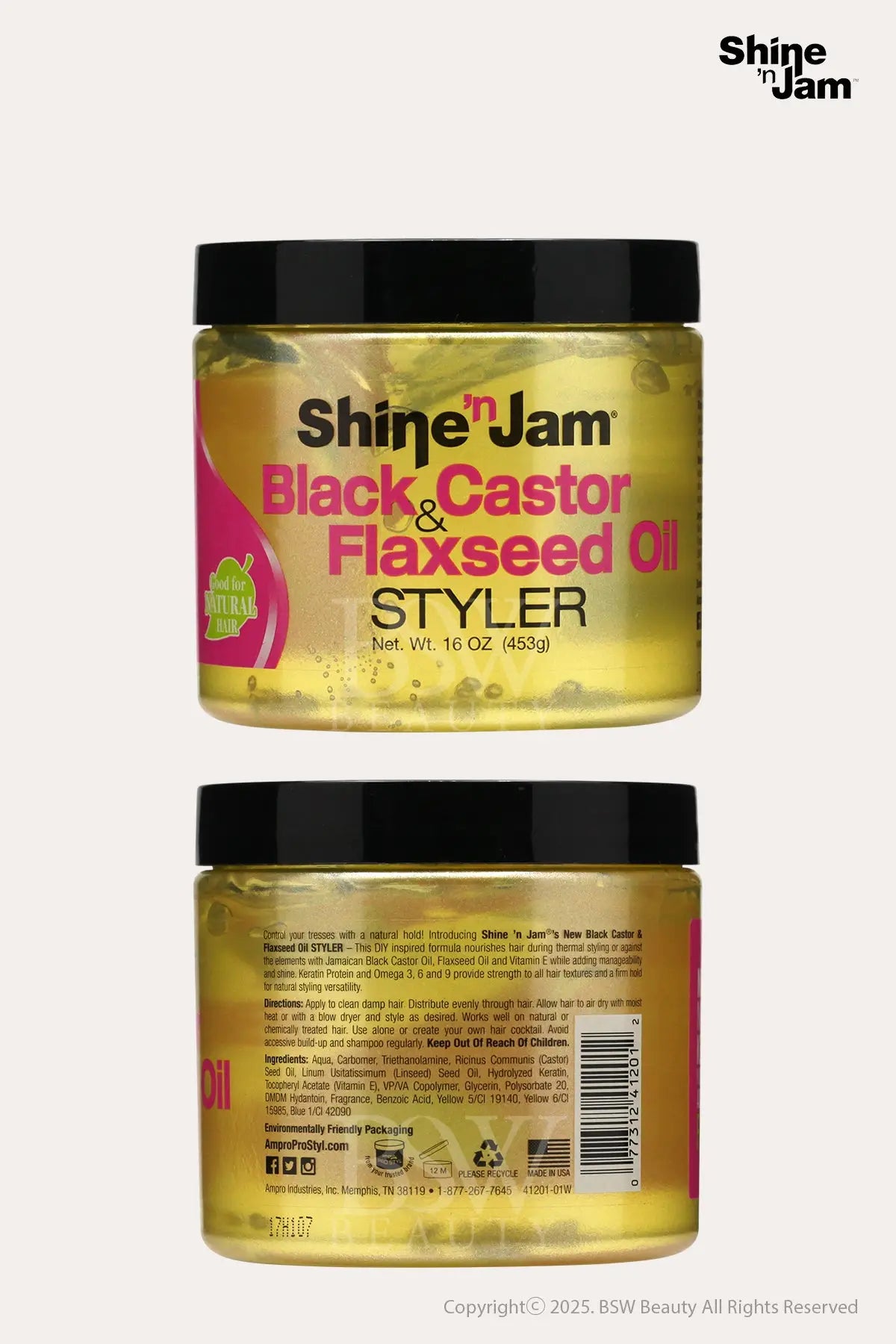 AMPRO SHINE 'N JAM BLACK CASTOR & FLAXSEED OIL STYLER - BSW BEAUTY CANADA