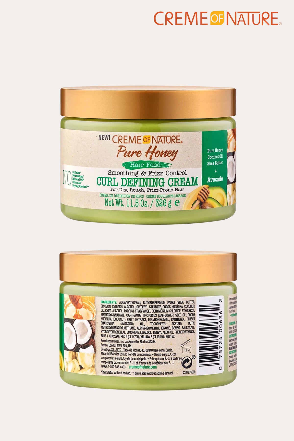 CREME OF NATURE PURE HONEY HAIR FOOD SMOOTHING & FRIZZ CONTROL CURL DEFINING CREAM AVOCADO 11.5oz - BSW BEAUTY CANADA