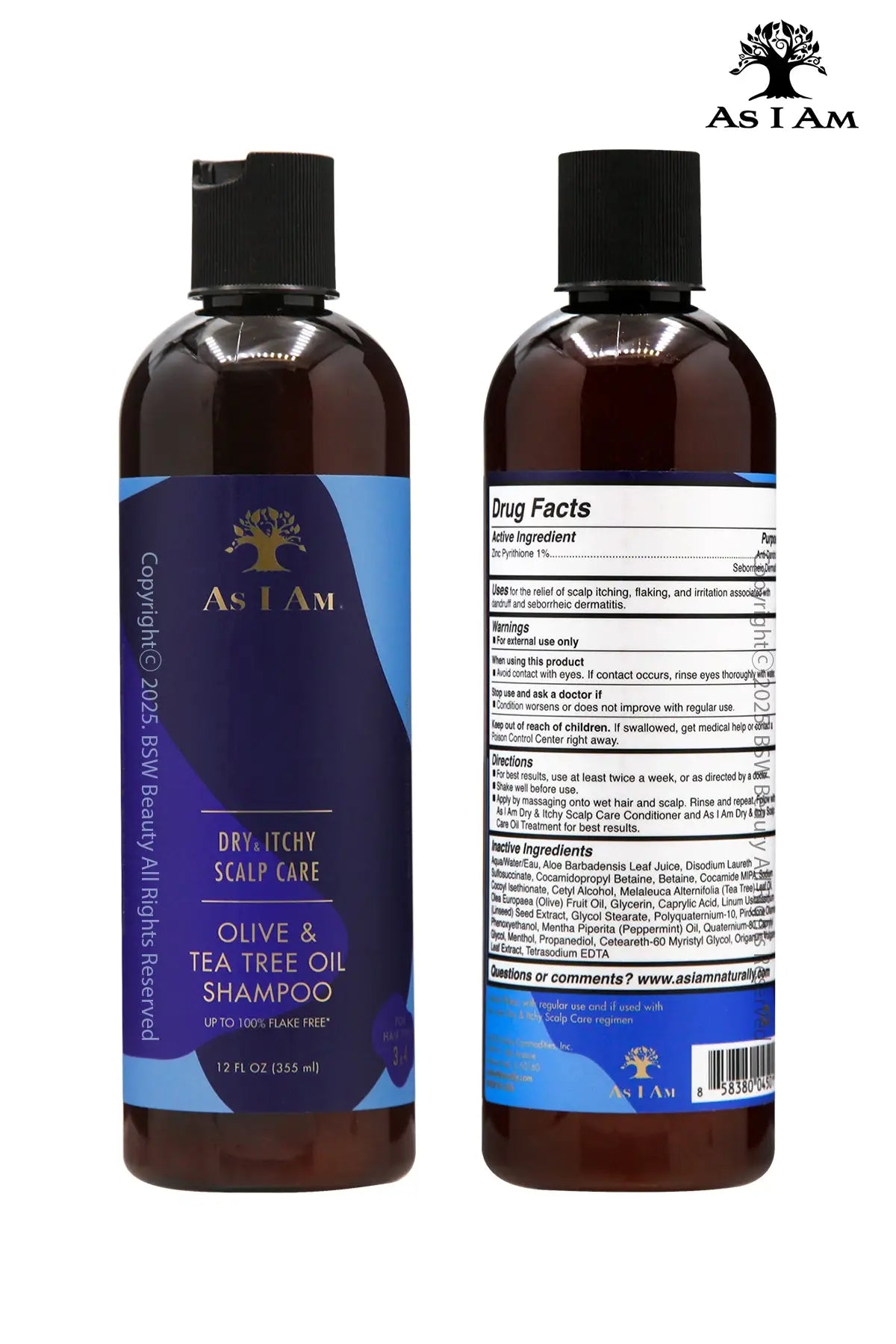 AS I AM DRY & ITCHY SCALP CARE OLIVE & TEA TREE OIL SHAMPOO 12oz - BSW BEAUTY CANADA