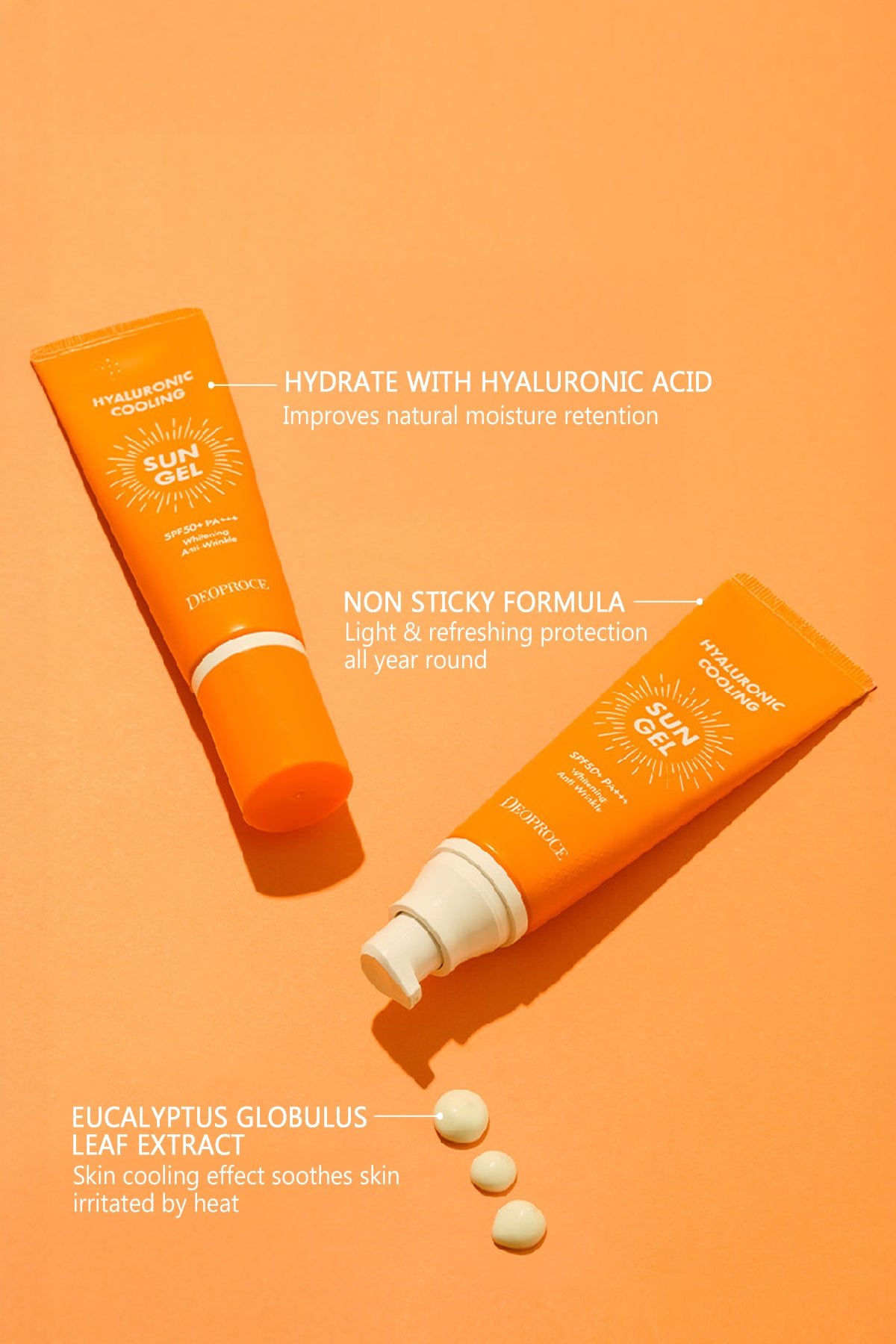 DEOPROCE HYALURONIC COOLING SUN GEL SPF50+ PA+++ 50g - BSW BEAUTY CANADA