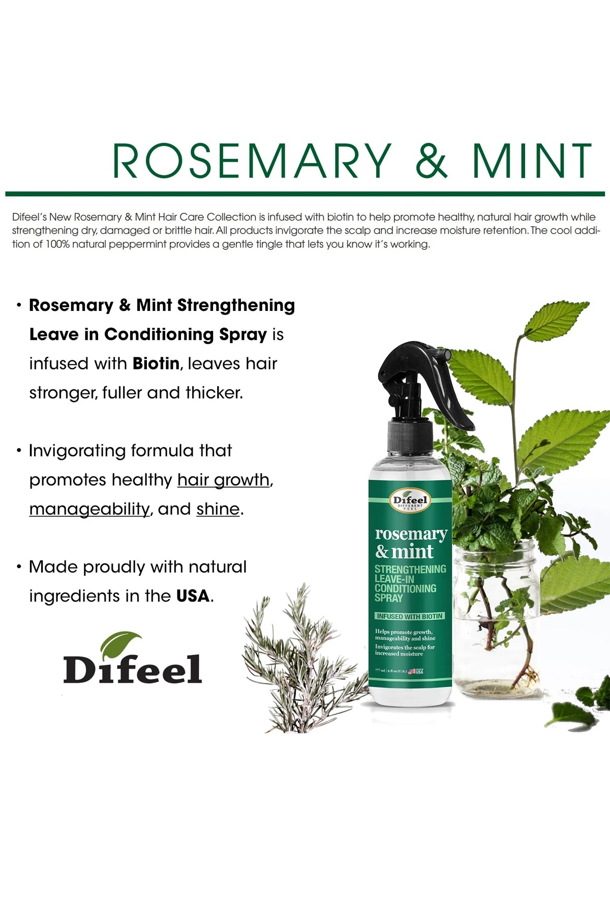 !DIFEEL VAPORISATEUR CAPILLAIRE SANS RINÇAGE À LA MENTHE ET AU ROMARIN 177ml