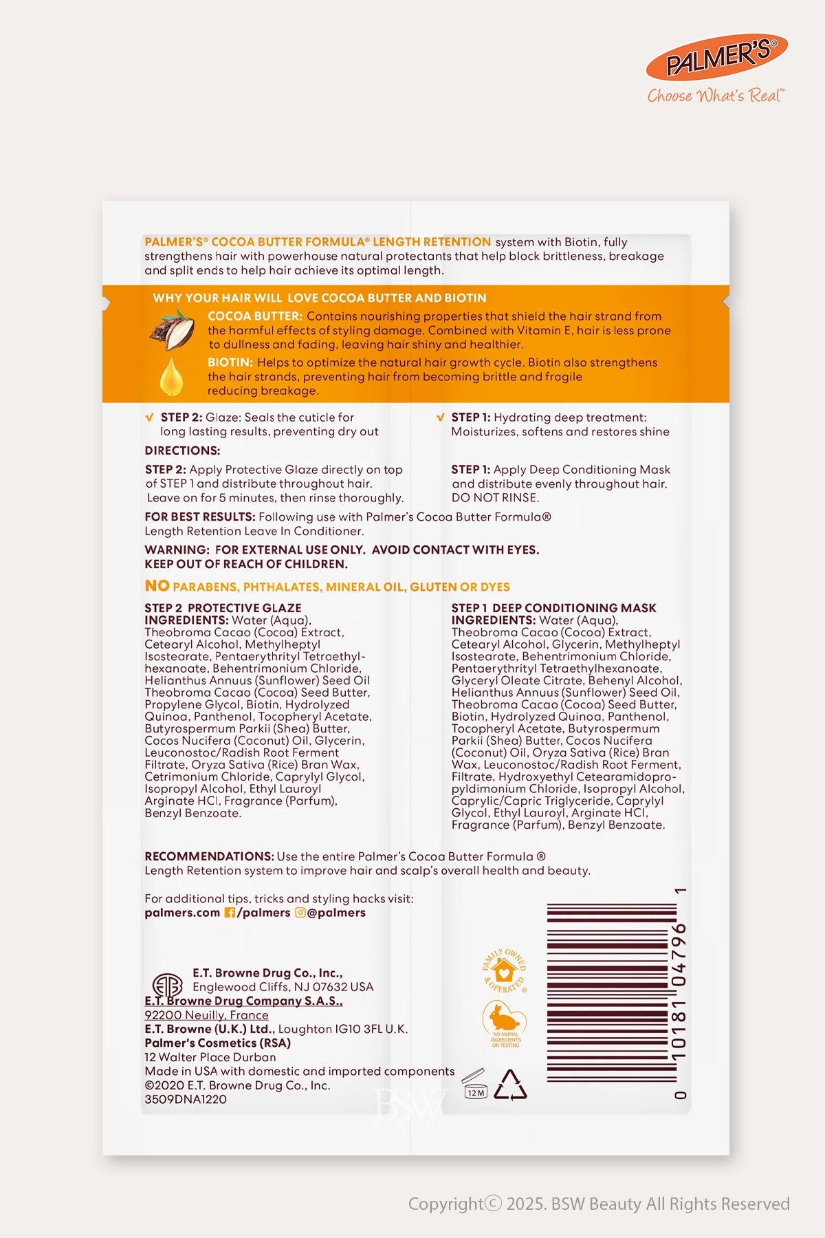 PALMER'S COCOA BUTTER FORMULA LENGTH RETENTION 2 STEP MASK 0.5 oz - BSW BEAUTY CANADA