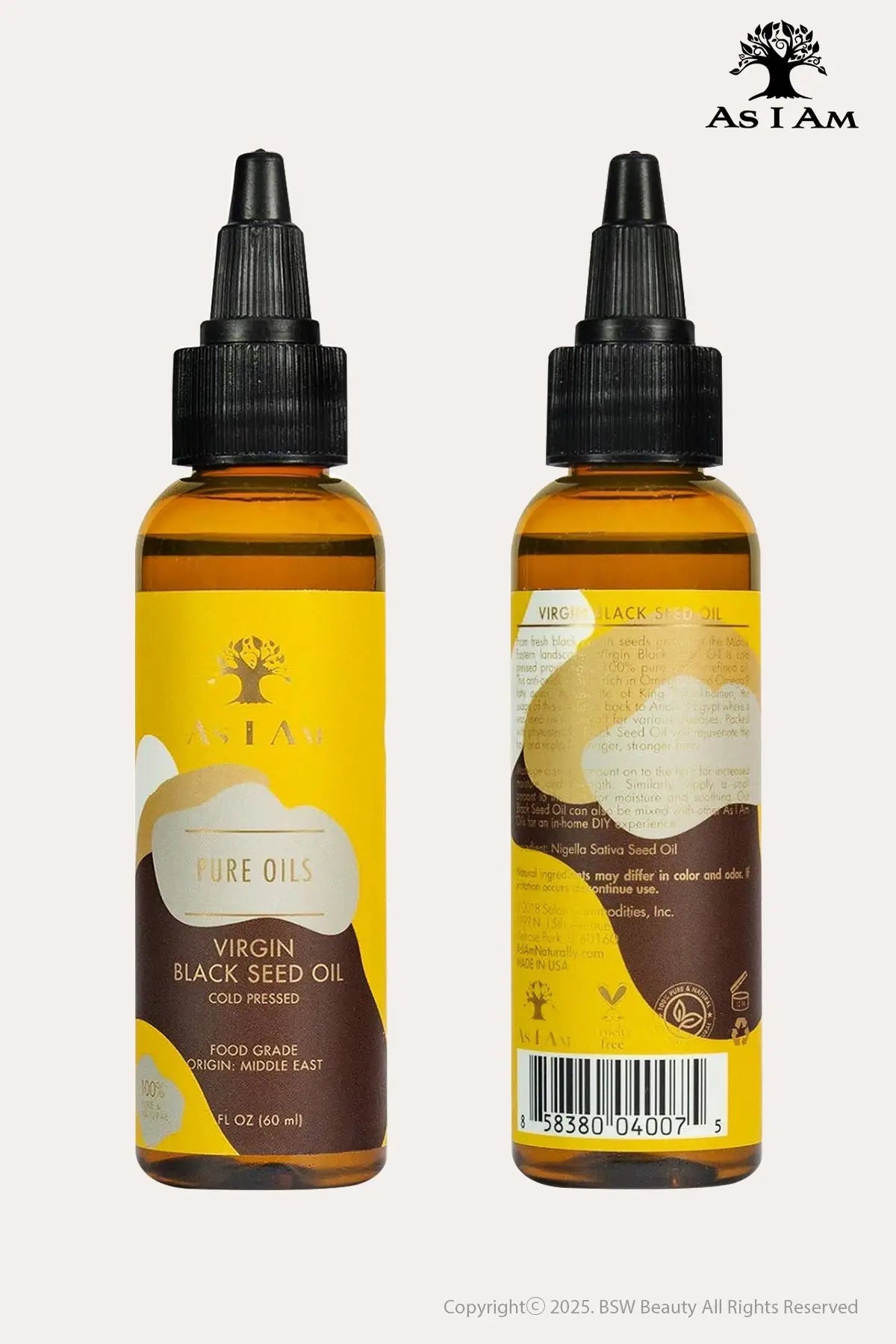 AS I AM PURE OILS VIRGIN BLACK SEED OIL 2oz - BSW BEAUTY CANADA