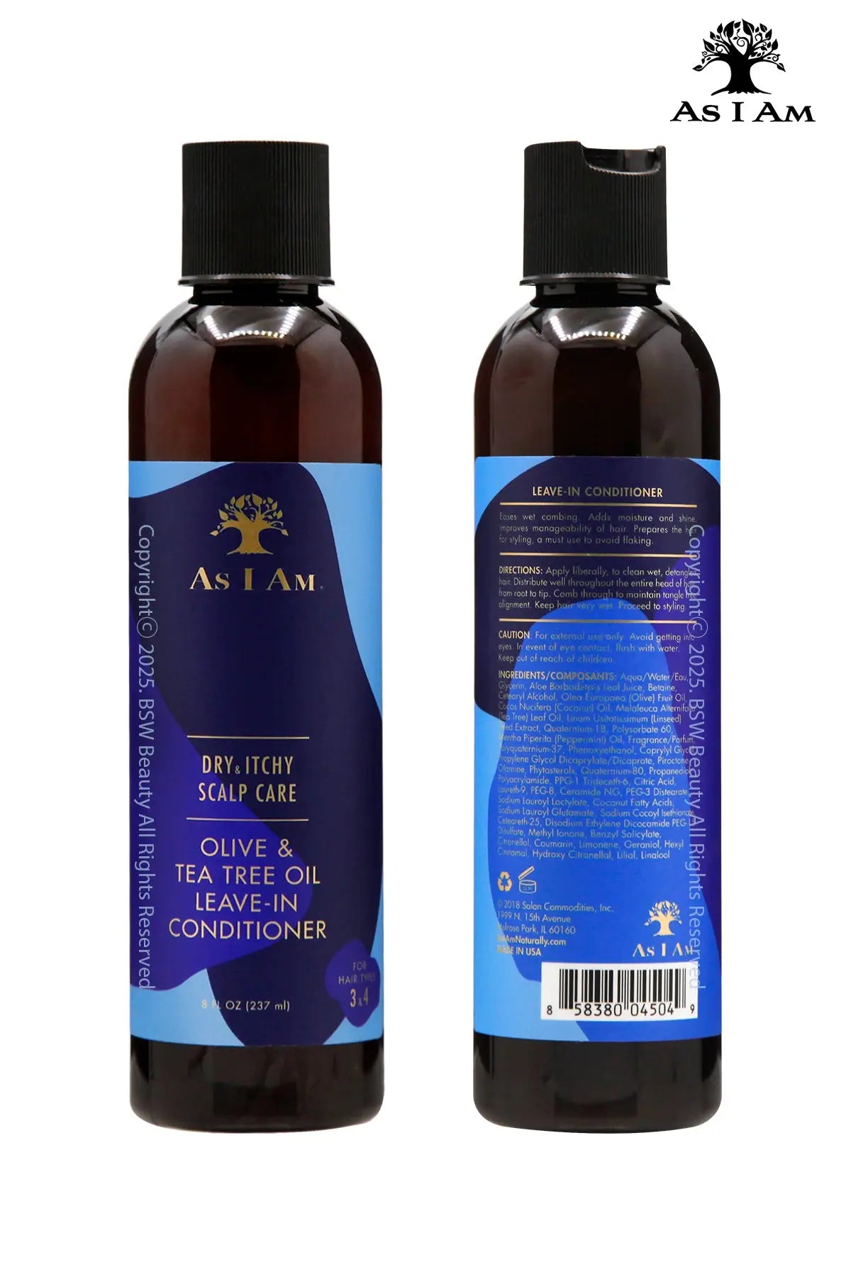 AS I AM DRY & ITCHY SCALP CARE OLIVE & TEA TREE OIL LEAVE-IN CONDITIONER 8oz - BSW BEAUTY CANADA