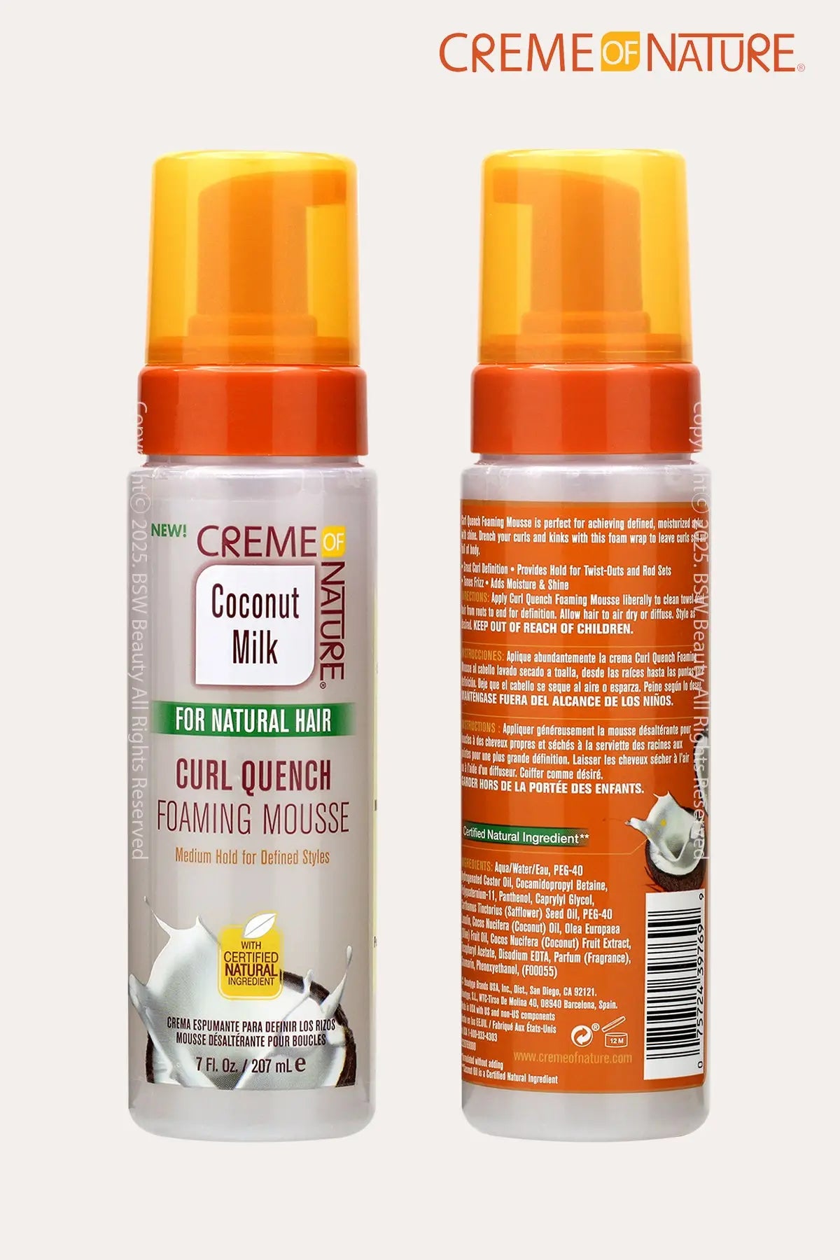 CREME OF NATURE COCONUT MILK CURL QUENCH FOAMING MOUSSE 7oz - BSW BEAUTY CANADA