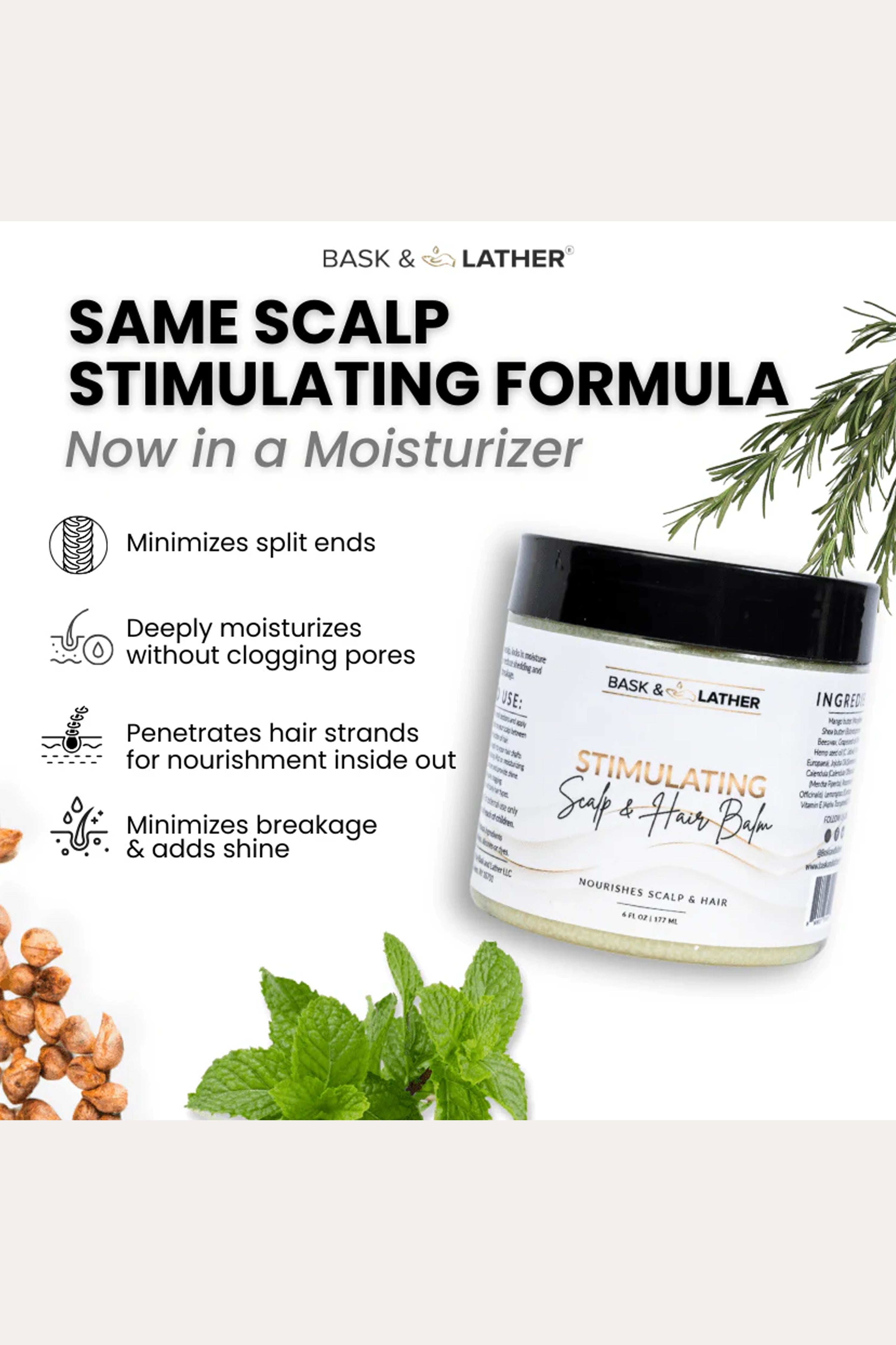 BASK & LATHER STIMULATING SCALP & HAIR BALM 6oz