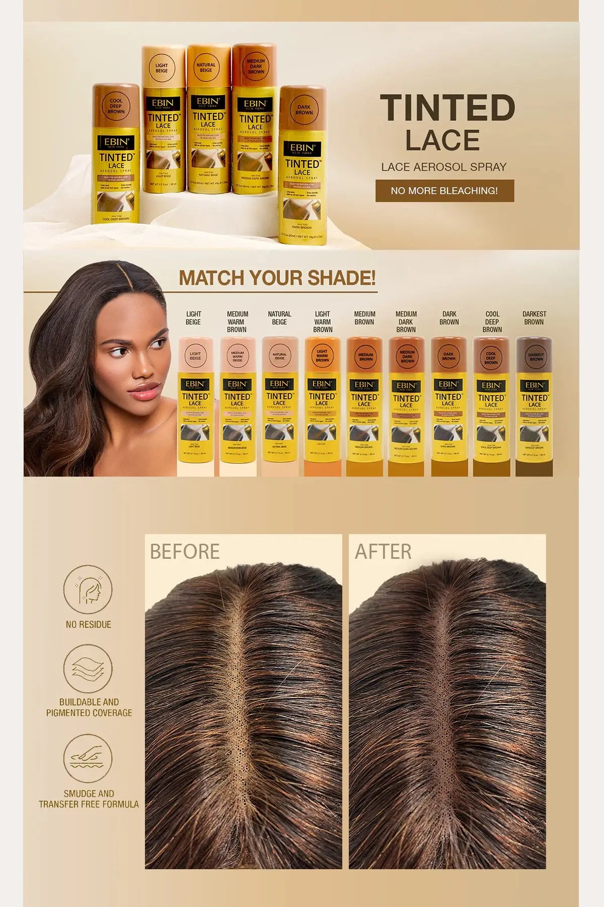 EBIN NEW YORK TINTED LACE AEROSOL SPRAY 2.7oz - BSW BEAUTY CANADA