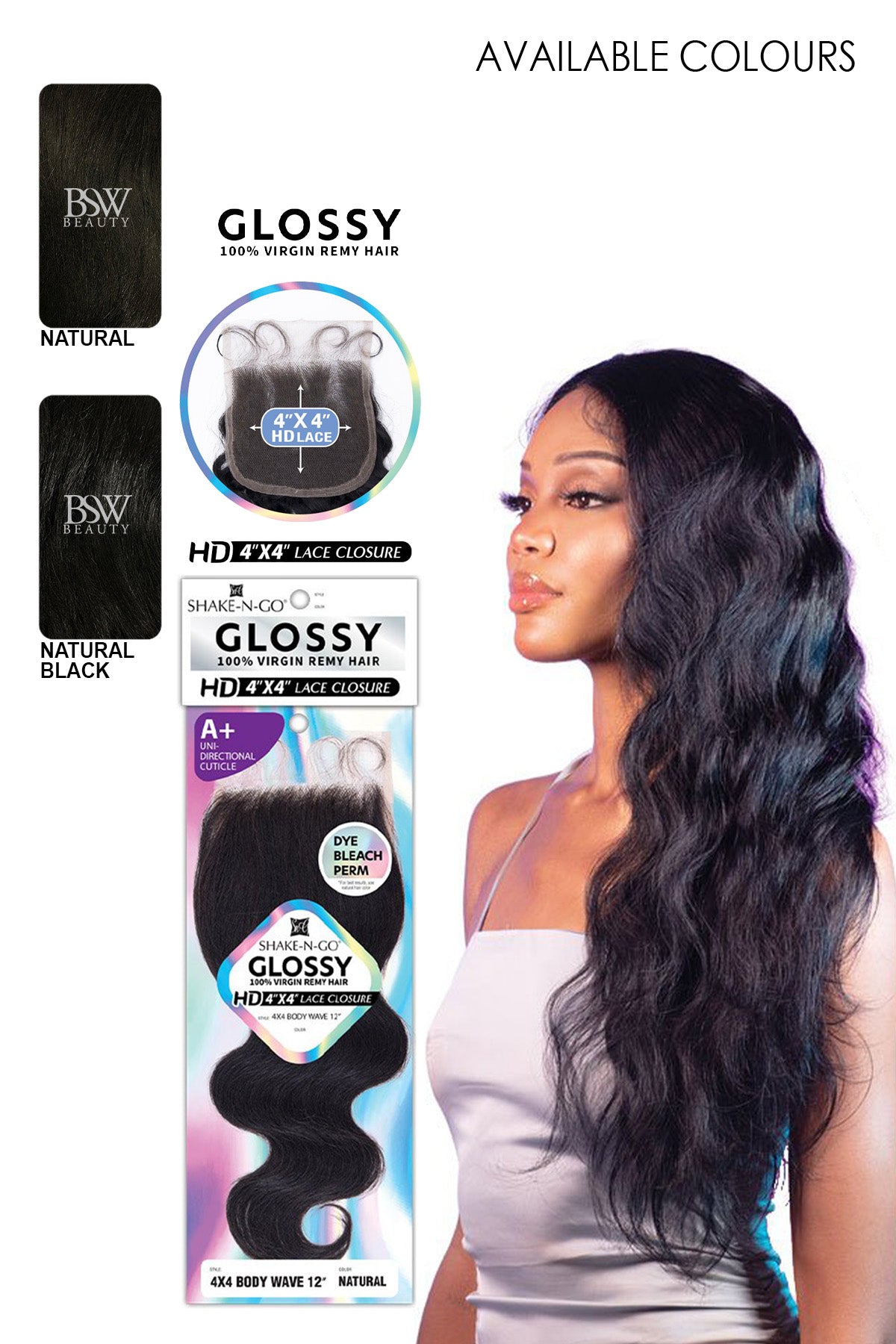SHAKE N GO GLOSSY 4X4 HD LACE CLOSURE 12" - BODY WAVE - BSW BEAUTY CANADA