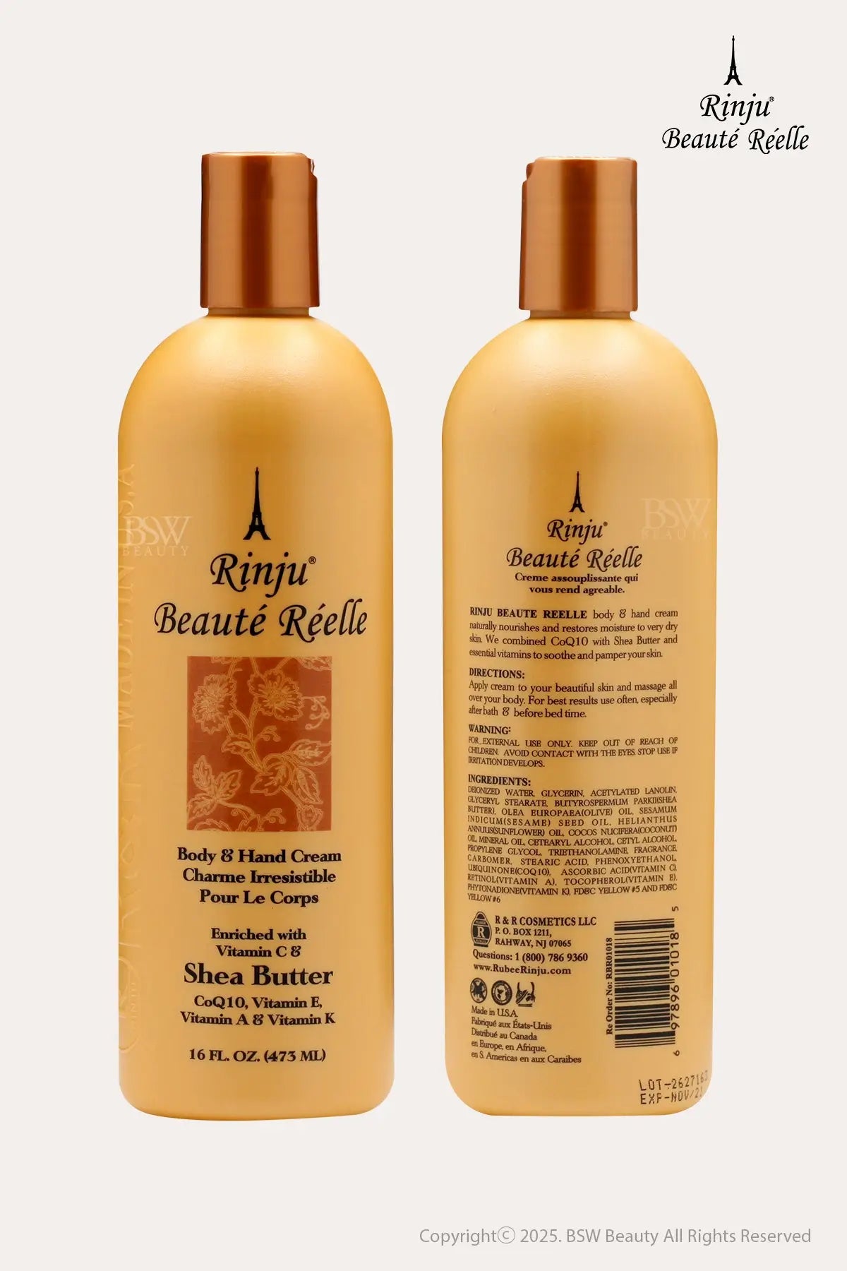 RINJU BEAUTY REAL BODY & HAND CREAM 16oz - BSW BEAUTY CANADA