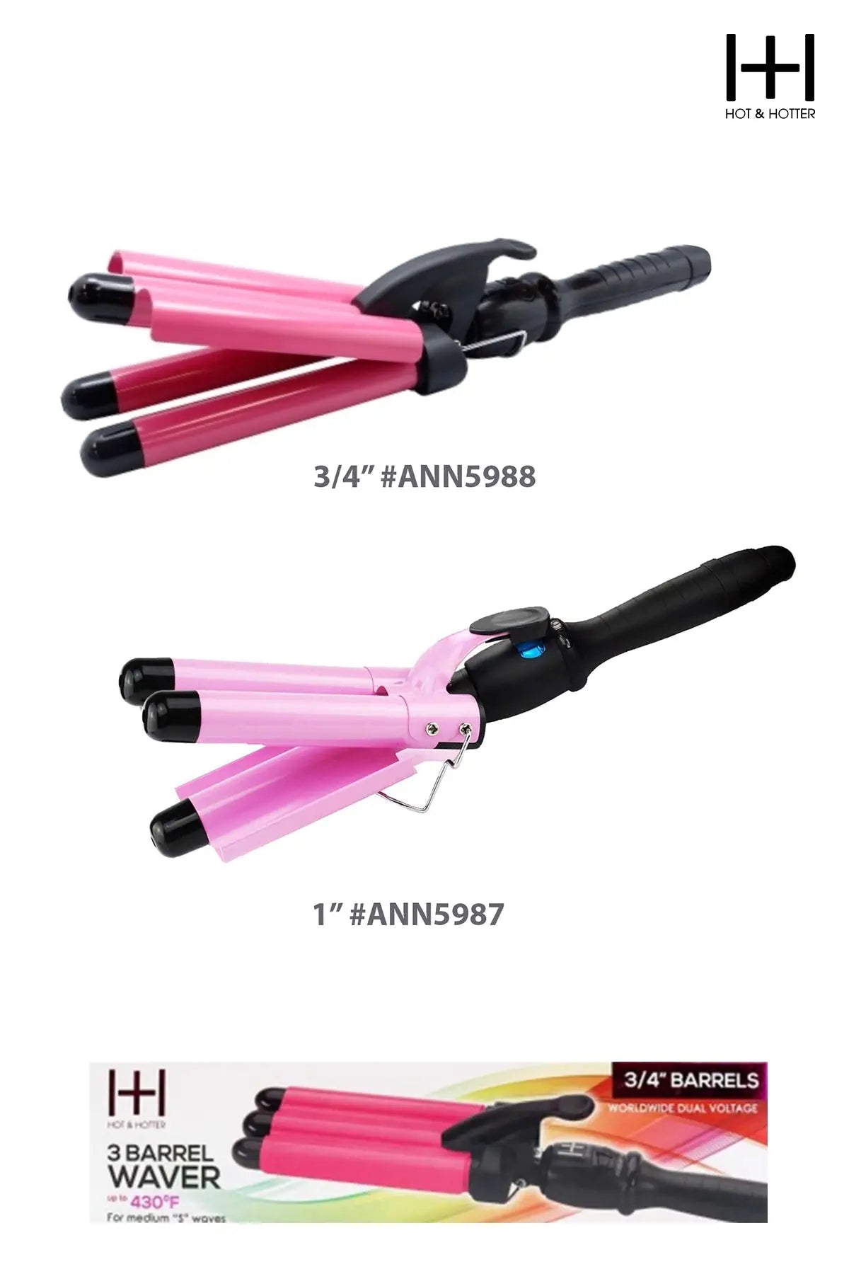 H&H 3 BARREL WAVE IRON HOT PINK - BSW BEAUTY CANADA