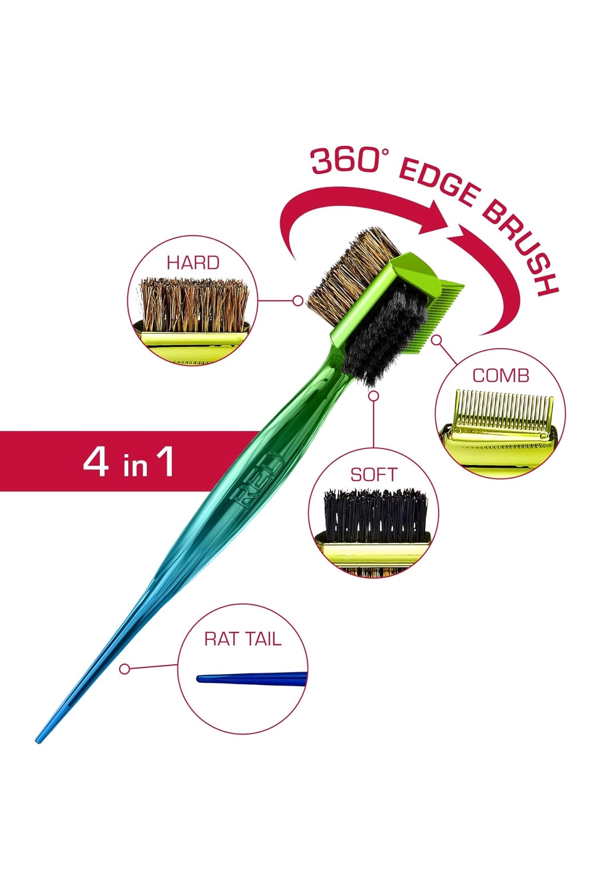 RED 4-IN-1 360 EDGE BRUSH WITH RATTAIL