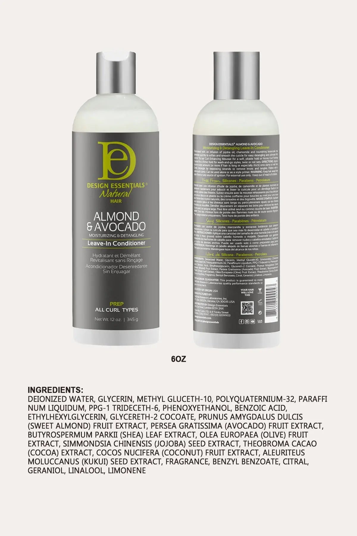 DESIGN ESSENTIALS ALMOND & AVOCADO DETANGLING LEAVE-IN CONDITIONER DESIGN ESSENTIALS