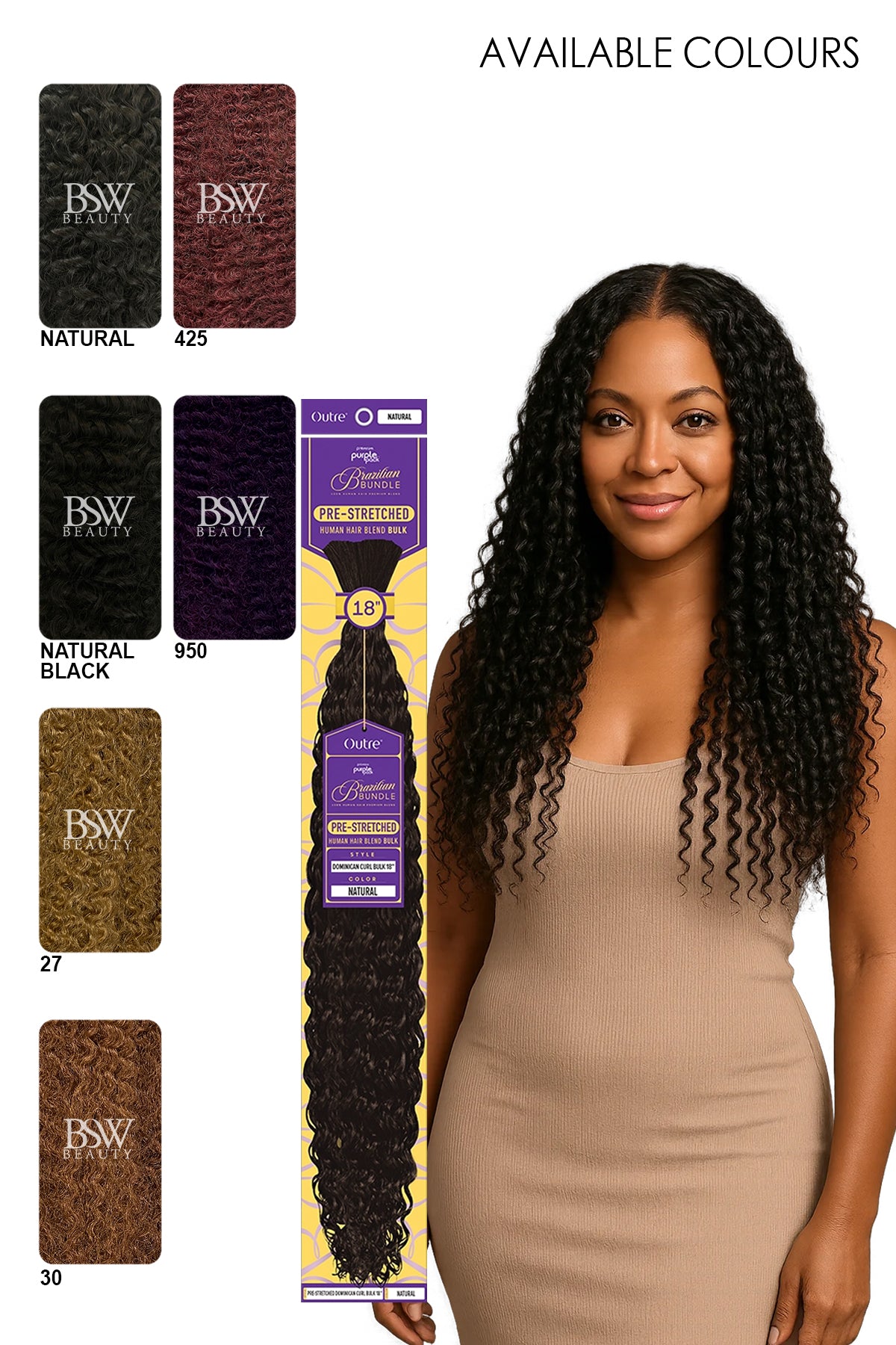 OUTRE PURPLE PACK BRAZILIAN BUNDLE PRE-STRETCHED - DOMINICAN CURL BULK 18" - BSW BEAUTY CANADA