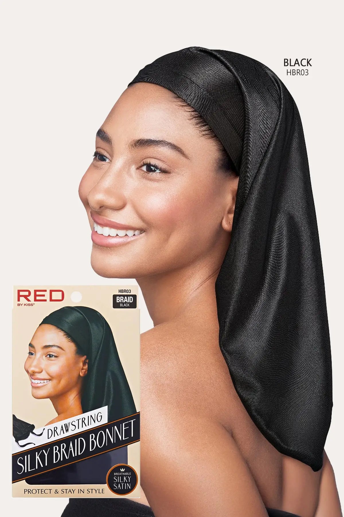 RED BY KISS DRAWSTRING SILKY BRAID BONNET